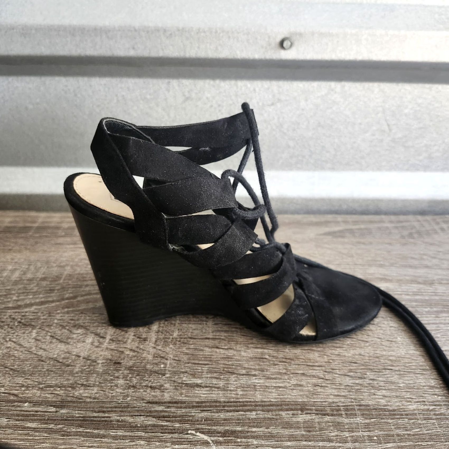 Forever 21 Forever 21 Women's Black Lace Up Ghillie Wedge Heel Sandals - Size 6 Size US 4 / IT 34 - 5 Thumbnail