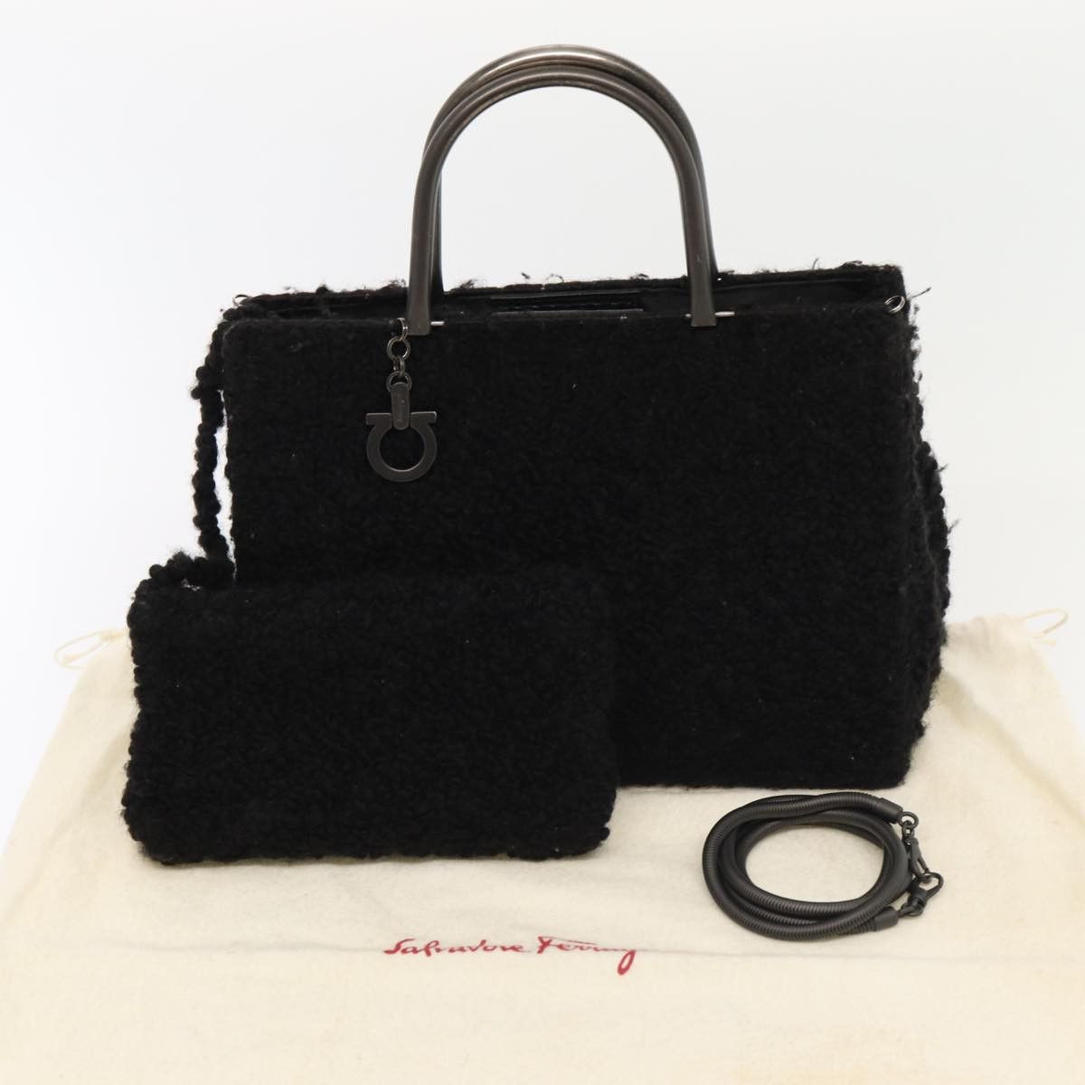 Salvatore Ferragamo Salvatore Ferragamo Gancini Hand Bag Mouton Black Size ONE SIZE - 12 Thumbnail