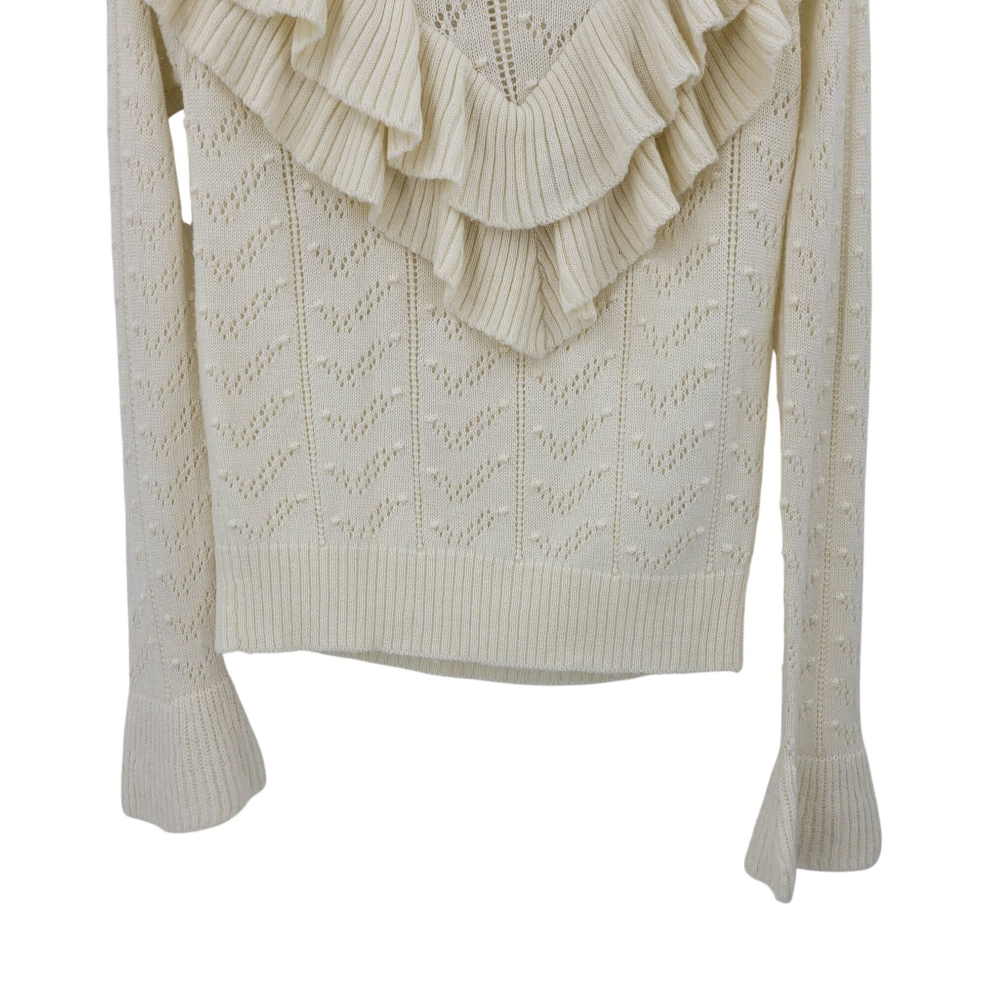 Designer Tularosa Womens Ivory Ruffle Knit Sweater S Wool Bell Sleeve Size S / US 4 / IT 40 - 7 Thumbnail
