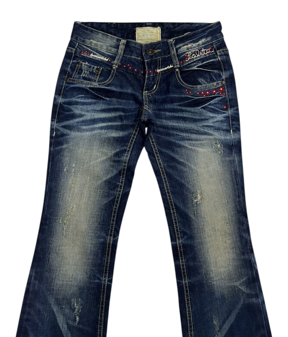 If Six Was Nine × Le Grande Bleu (L.G.B.) × Tornado Mart Lolita Exotic Vintage Denim Flared Jeans By Concert Club Size 30" / US 8 / IT 44 - 3 Thumbnail