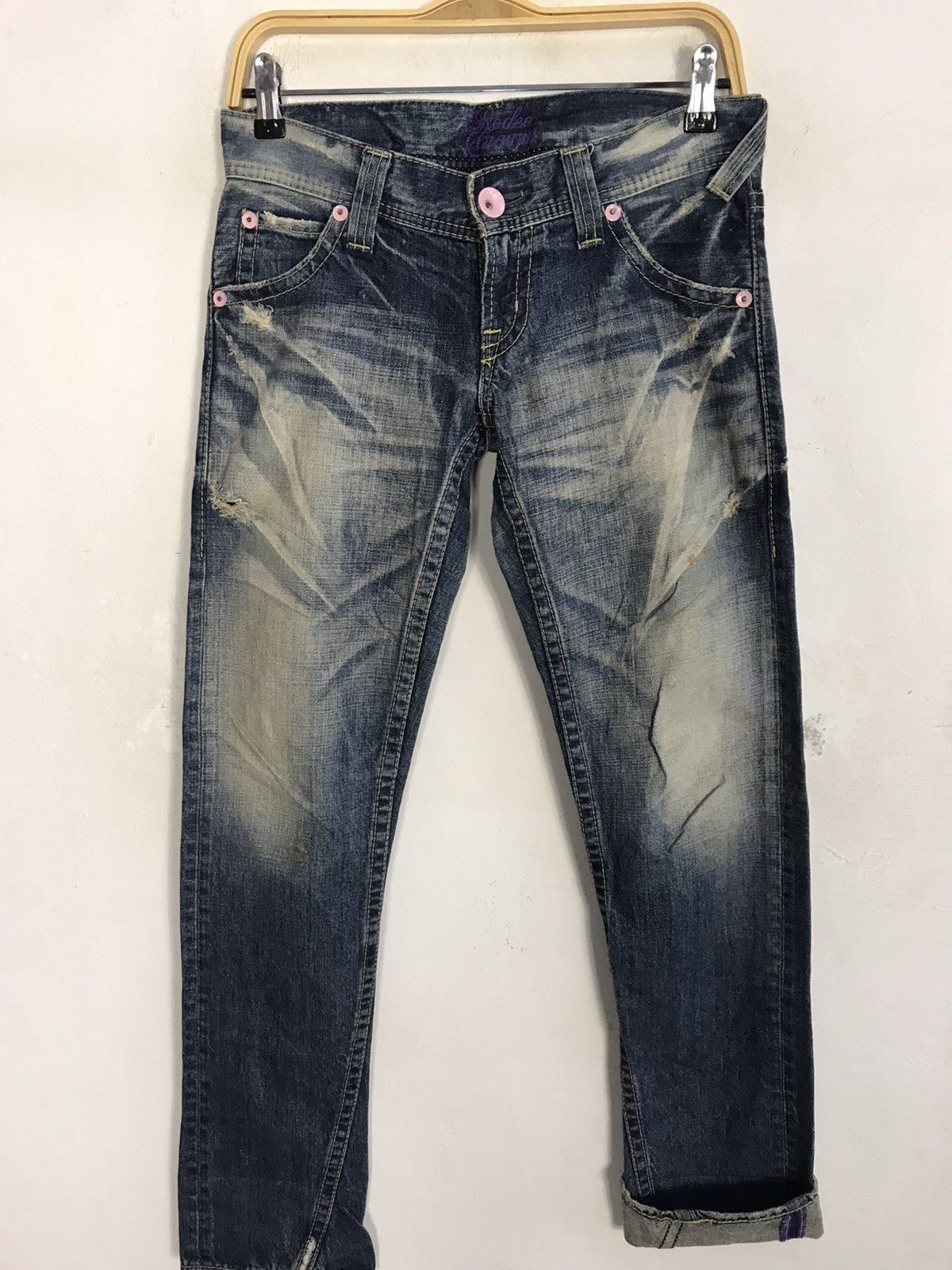Japanese Brand Rodeo Crown Distressed Indigo Denim Jeans Pants Slim Cut Size US 28 / EU 44 - 3 Thumbnail