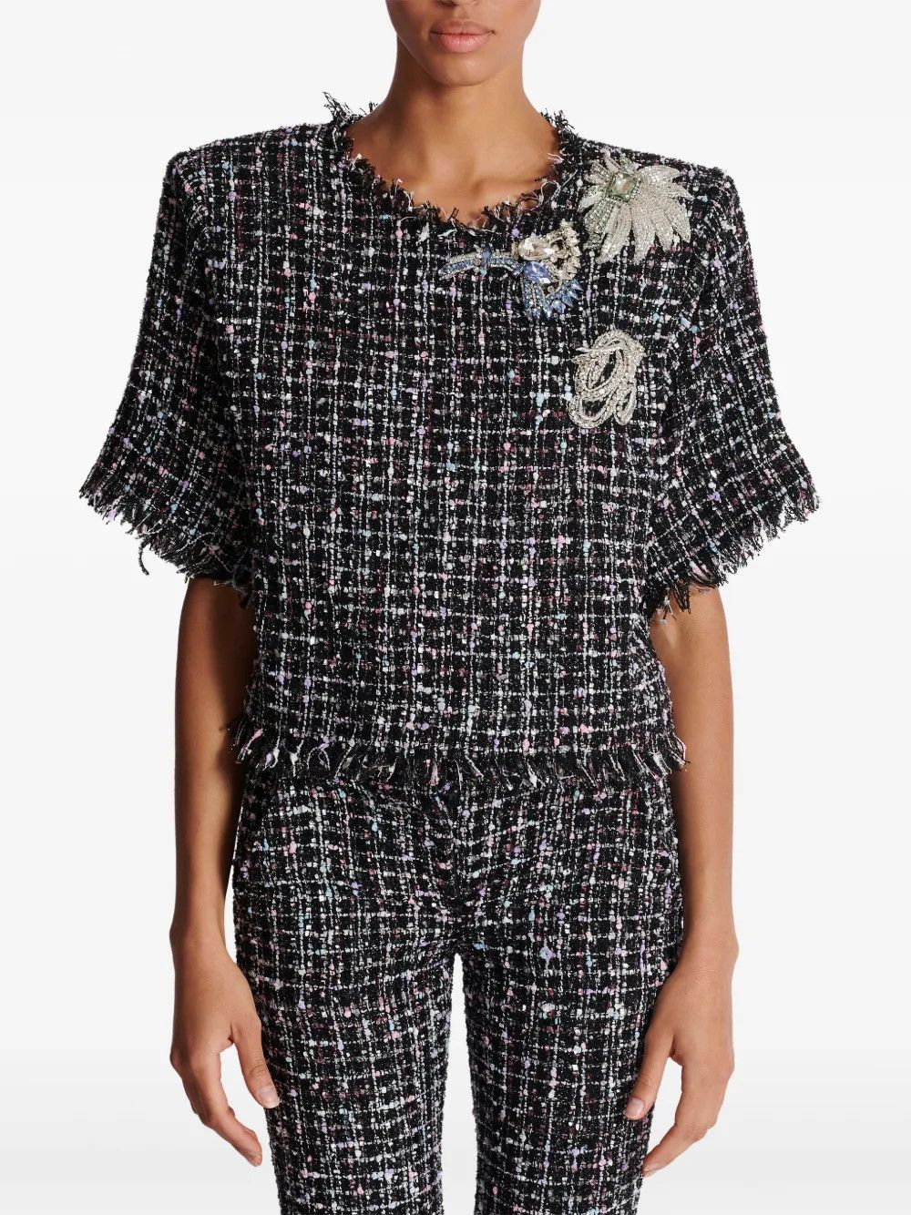 Balmain o1s1wg110825 Diamond Pattern Knitted T-Shirt in Black/White Size L / US 10 / IT 46 - 4 Thumbnail
