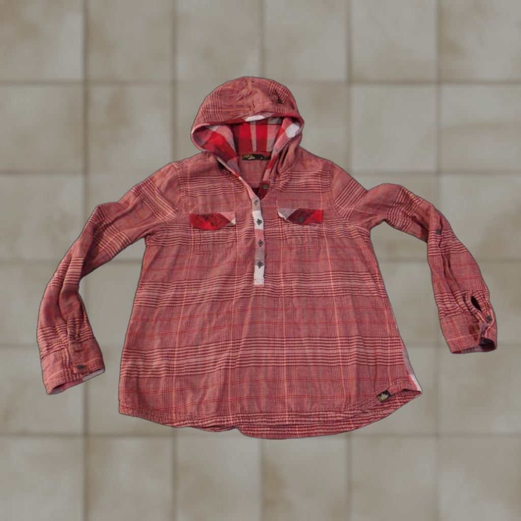 Prana VINTAGE prAna Shirt Womens Medium Red Plaid Hooded Pullover Henley Long Sleeve Tunic Size M / US 6-8 / IT 42-44 - 1 Thumbnail