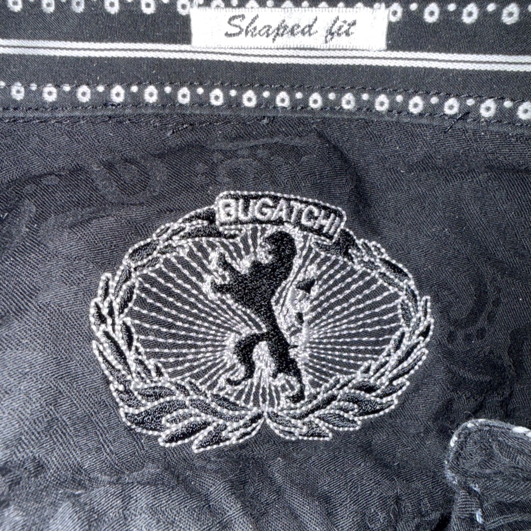 BUGATCHI VINTAGE Bugatchi Shaped Fit Men's Dress Shirt Black Paisley Long Sleeve Cotton XL Button Size 46R - 6 Thumbnail