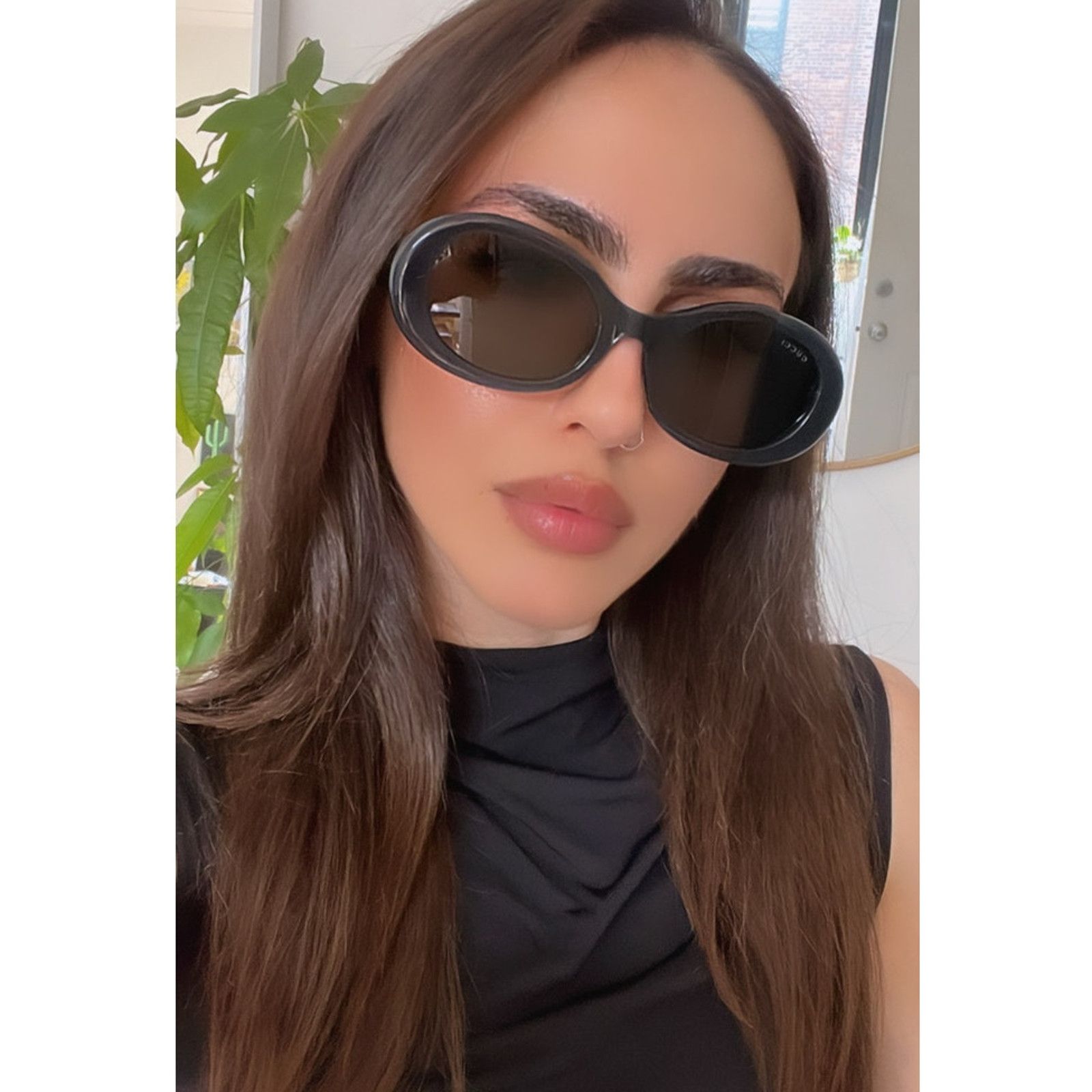 Gucci NEW Gucci GG1587S Oval Black Sunglasses Size ONE SIZE - 2 Thumbnail