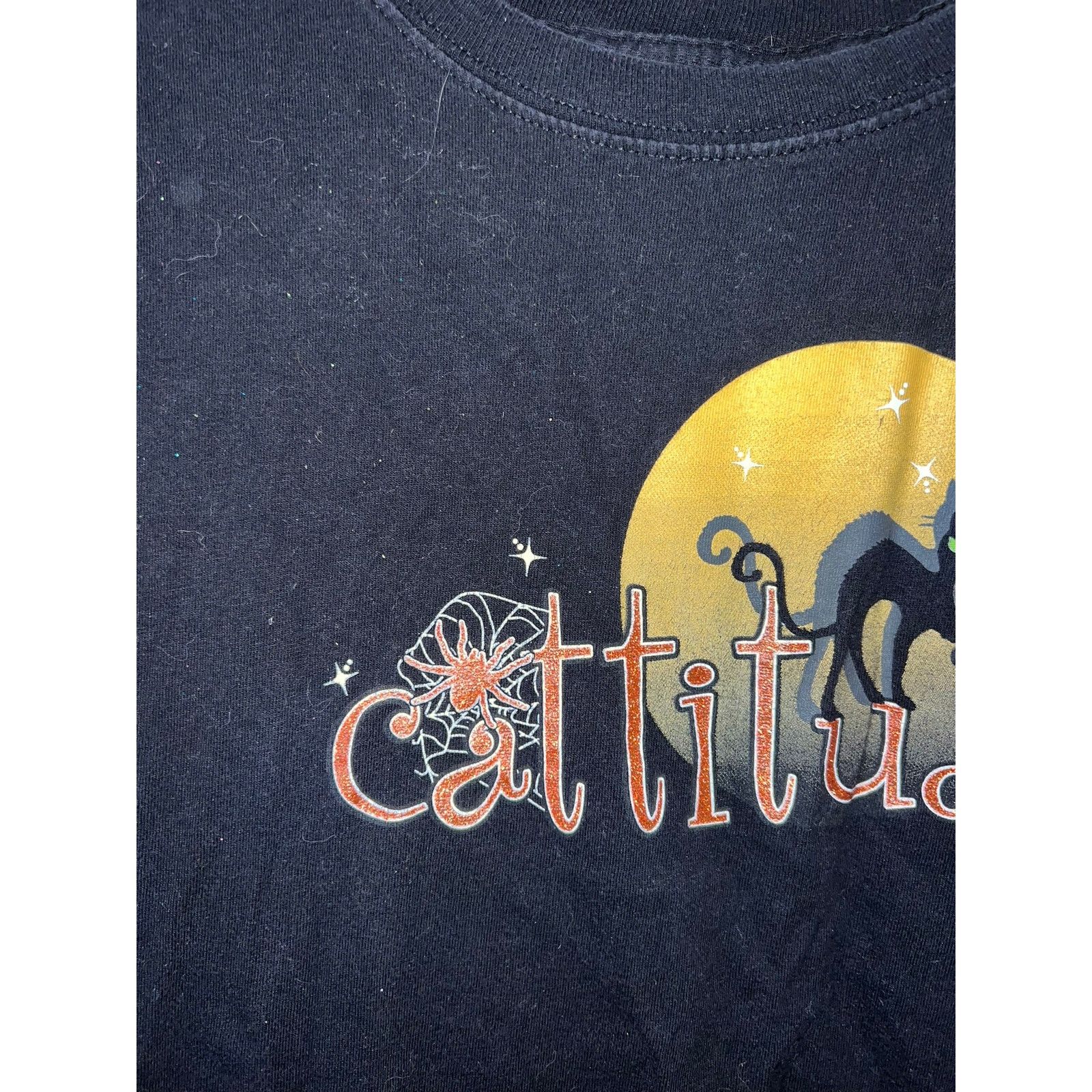 Happy99 Womens Halloween Black Cat Shirt Cattitude Kitten Top Tee XL Size XL / US 12-14 / IT 48-50 - 2 Thumbnail