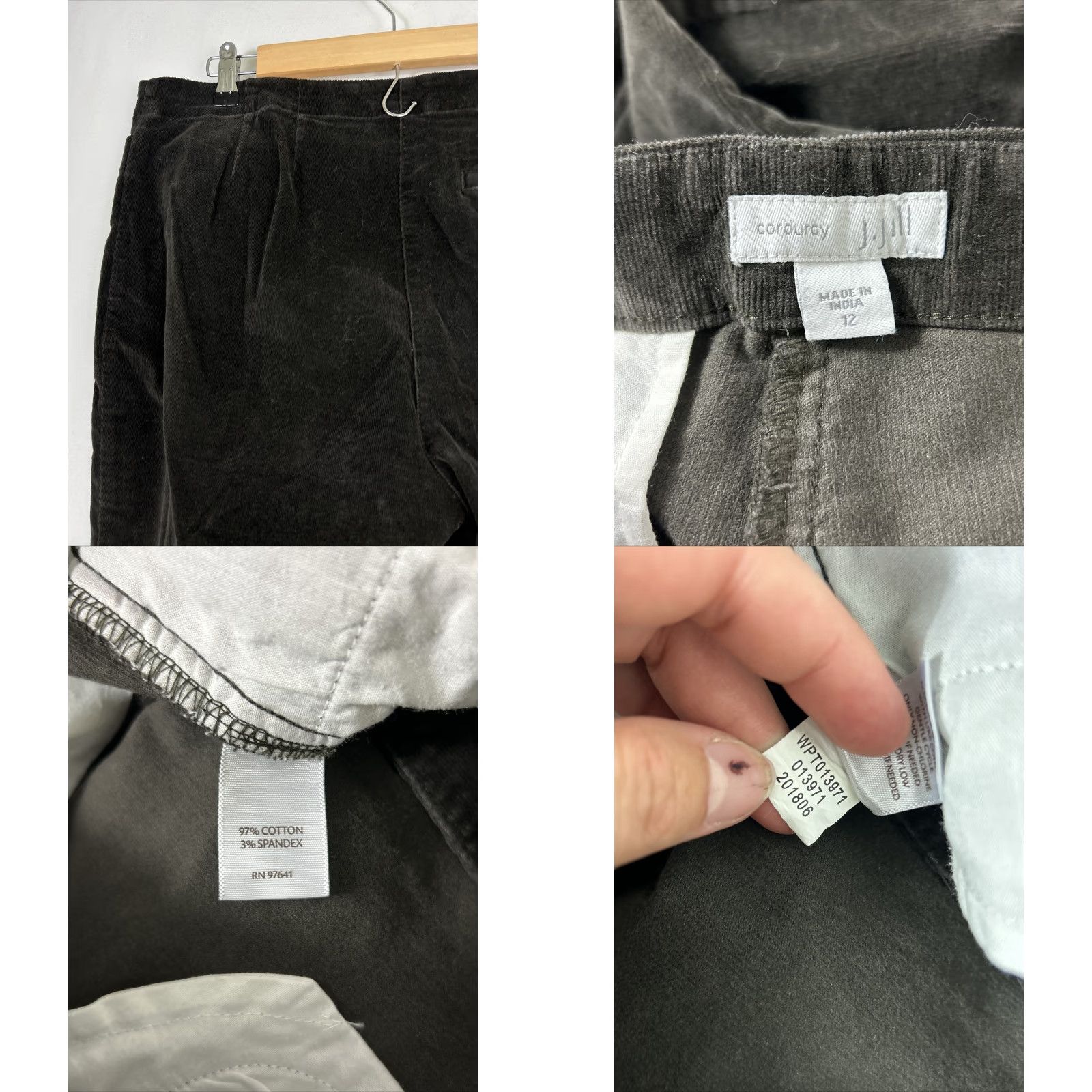 J. Jill J. Jill Womens Pants Size 12 Black Wash Corduroy Mid Rise Cotton Blend 34x30 Size 24" / US 00 / IT 34 - 9 Thumbnail