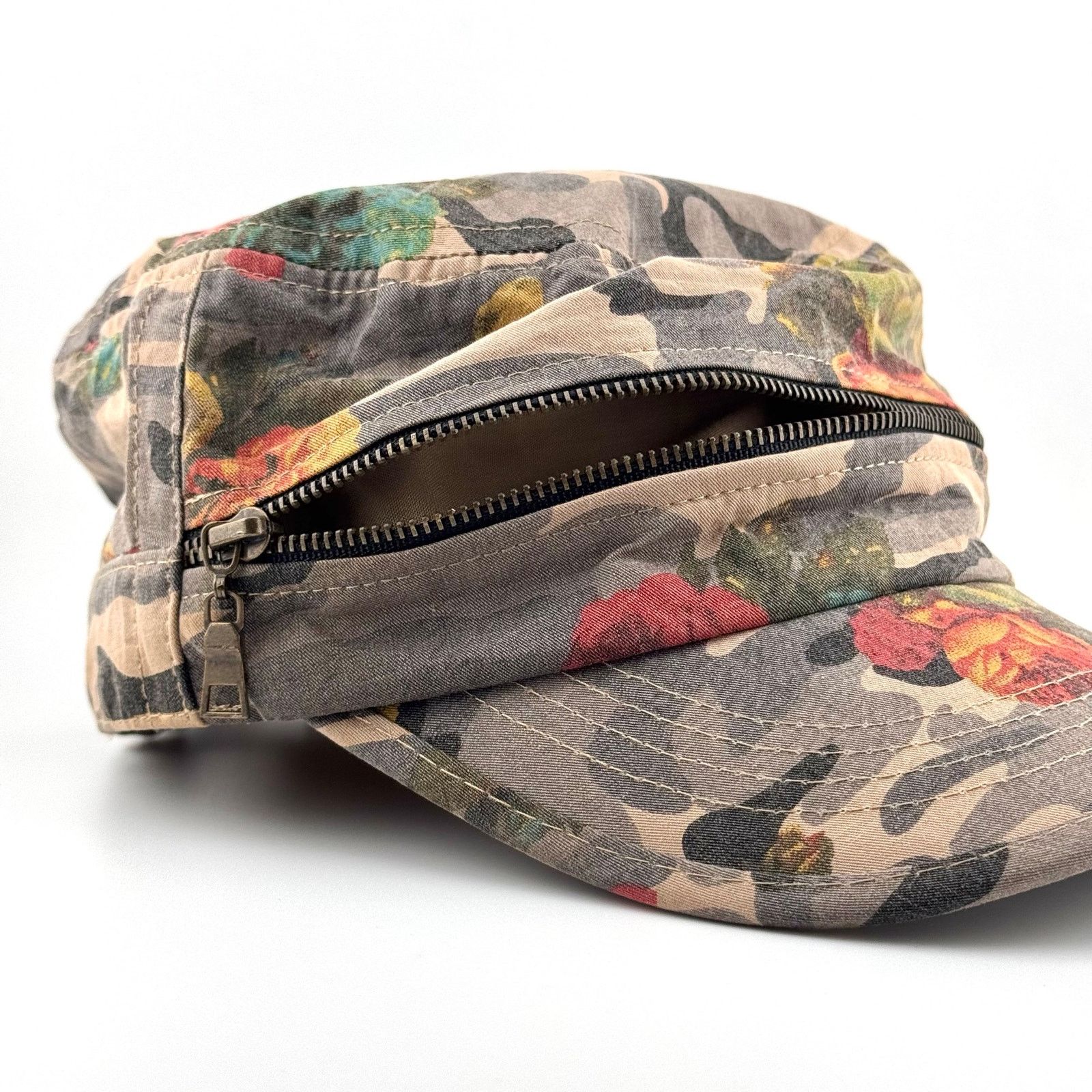 Japanese Brand Marie Claire Floral Camo Cap Y2K Front Pocket Military Hat Size ONE SIZE - 2 Thumbnail