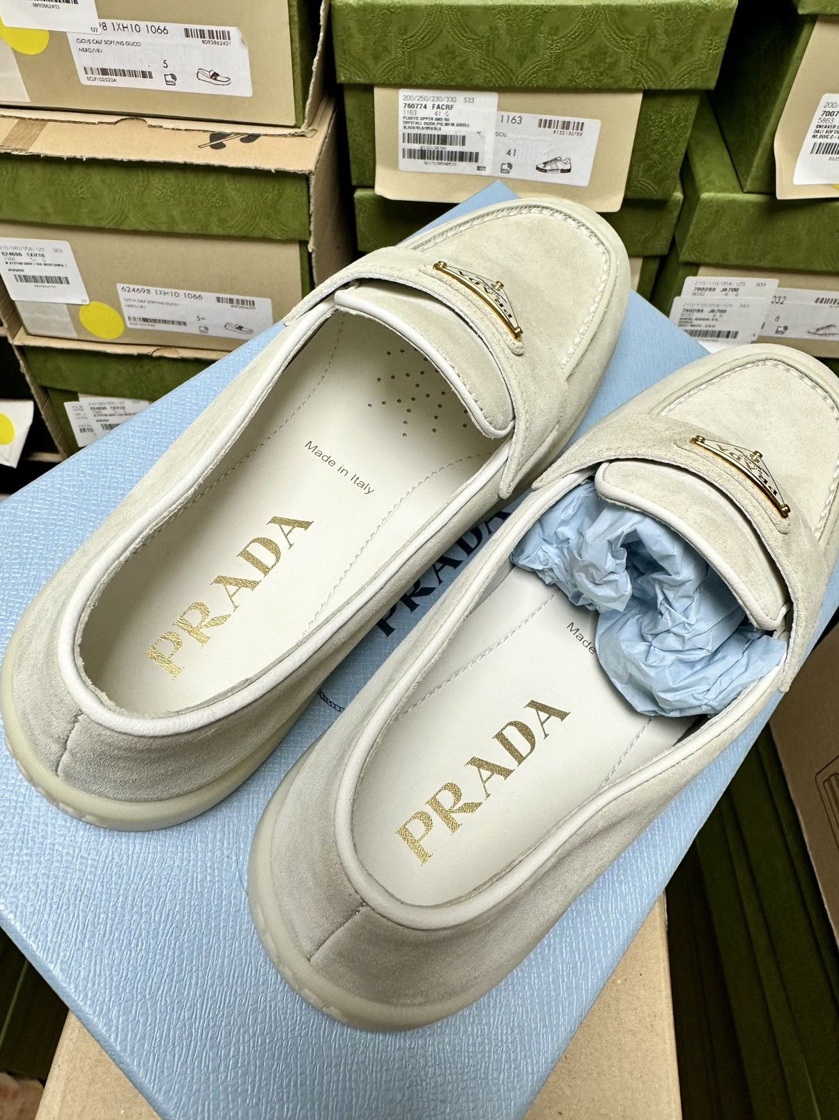 Prada Prada Triangle Logo Suede Loafers Beige - 35 Size US 5 / IT 35 - 4 Thumbnail