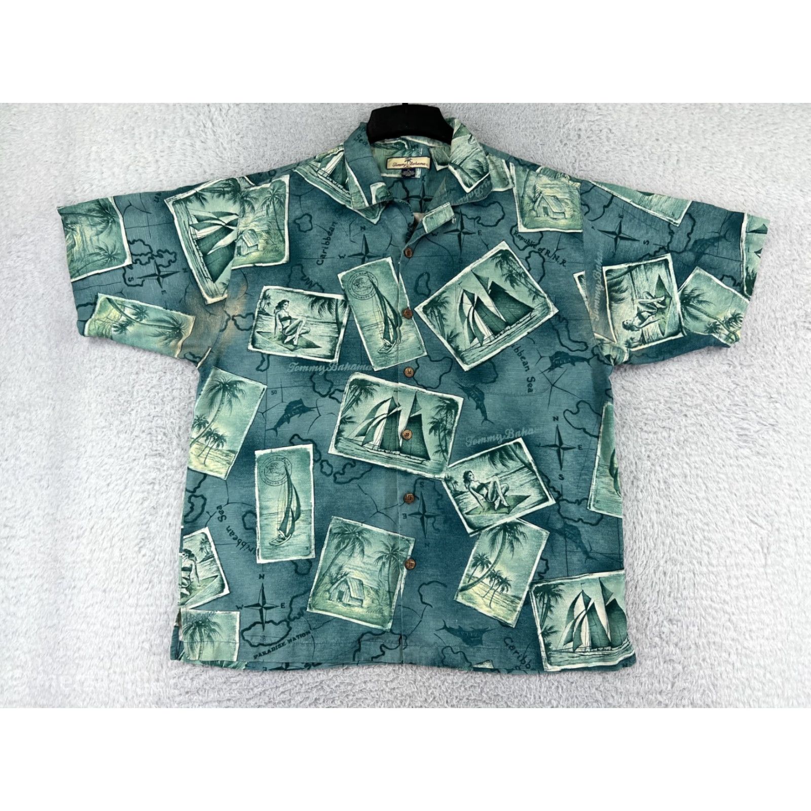 Tommy Bahama Tommy Bahama Shirt Mens Medium Green Postcard Print RELAX 100% Silk Hawaiian Size US M / EU 48-50 / 2 - 2 Thumbnail