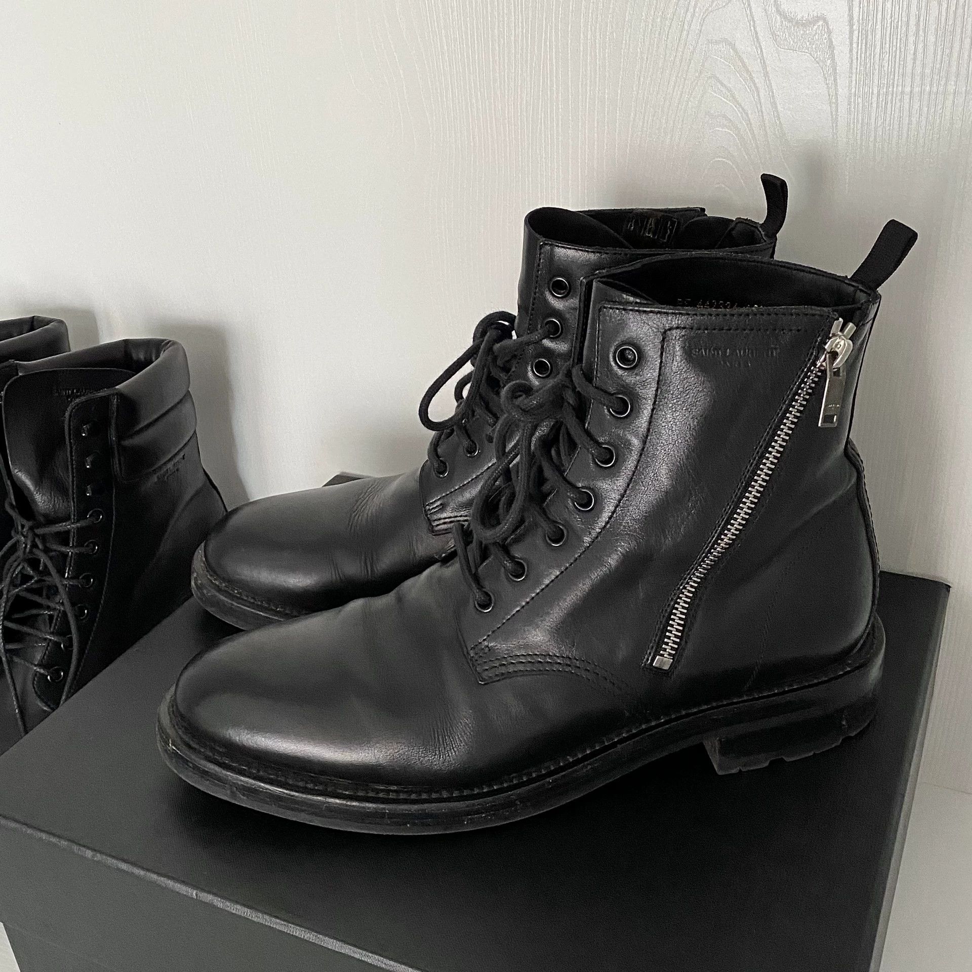 saint laurent black military zip boots