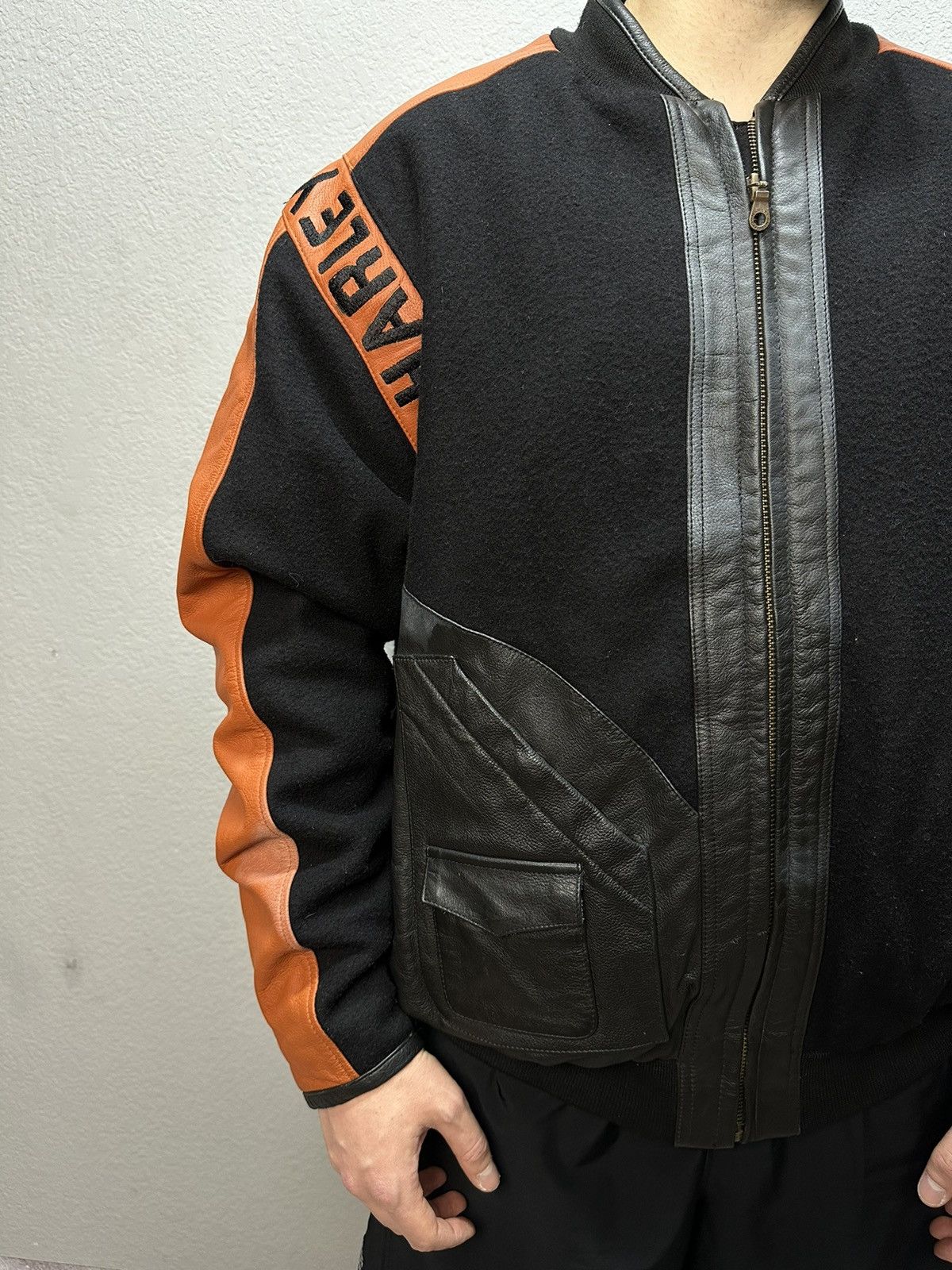 Harley Davidson × Vintage Vintage Harley Davidson Leather/Wool Bomber Jacket Archival Size US XL / EU 56 / 4 - 11 Thumbnail