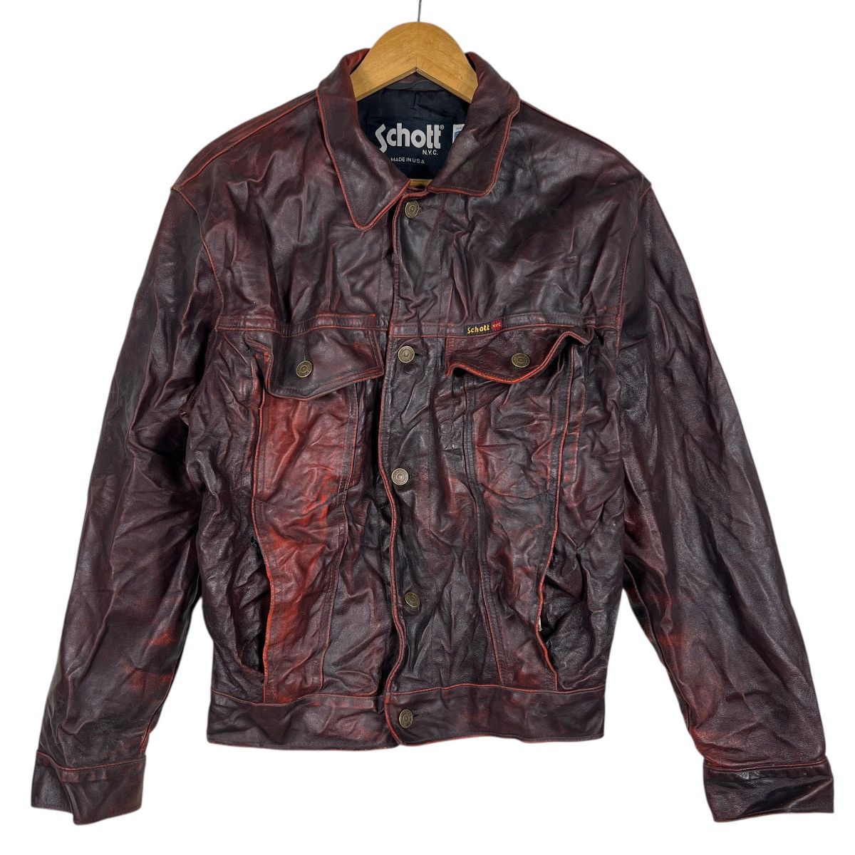 Schott 🔥 Vintage Schott Scartish Wrinkle Leather Jacket made In Usa Size US S / EU 44-46 / 1 - 1 Thumbnail