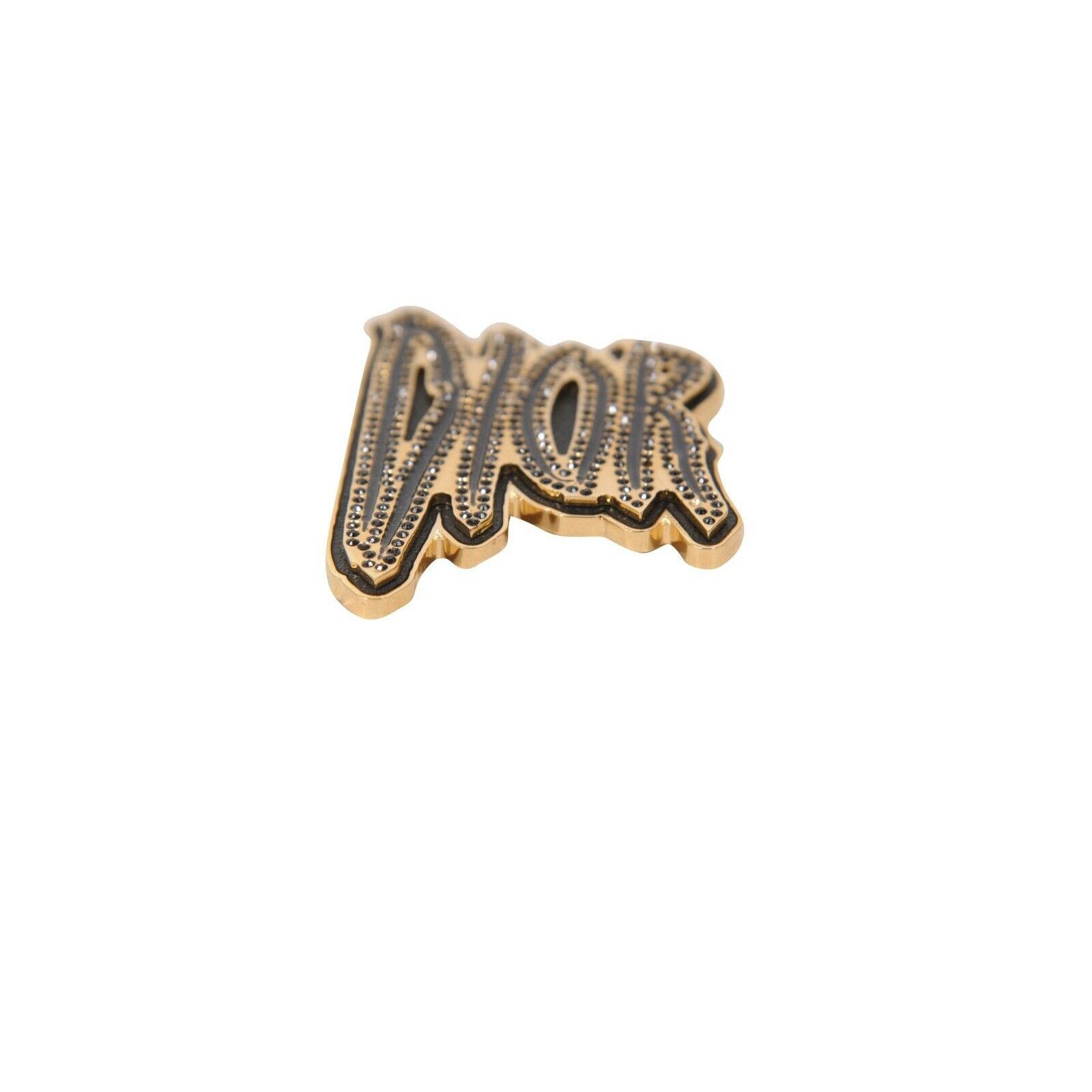 Dior Raymond Pettibon Gold Black Logo Pin Crystal Jacket Brooch Size ONE SIZE - 6 Thumbnail