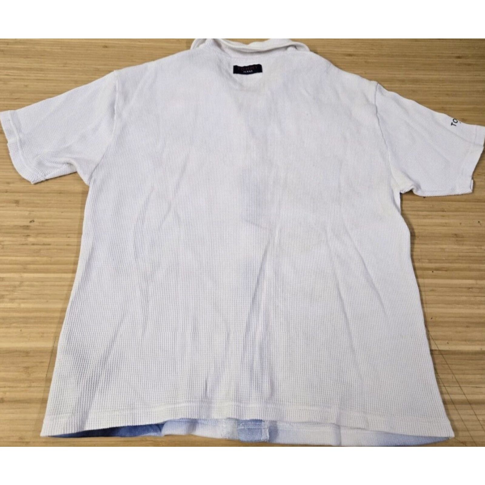 Tommy Hilfiger VINTAGE Tommy Hilfiger Blouse Shirt Womens Short Sleeve White Blue Large XL Button Accent Casual Sleeve Snap Closure Size L / US 10 / IT 46 - 5 Thumbnail
