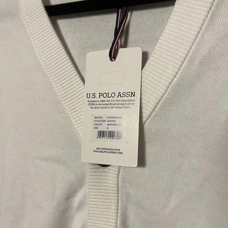 Designer U.S. Polo assn. cardigan sweater m white cotton knit long Size US L / EU 52-54 / 3 - 6 Thumbnail