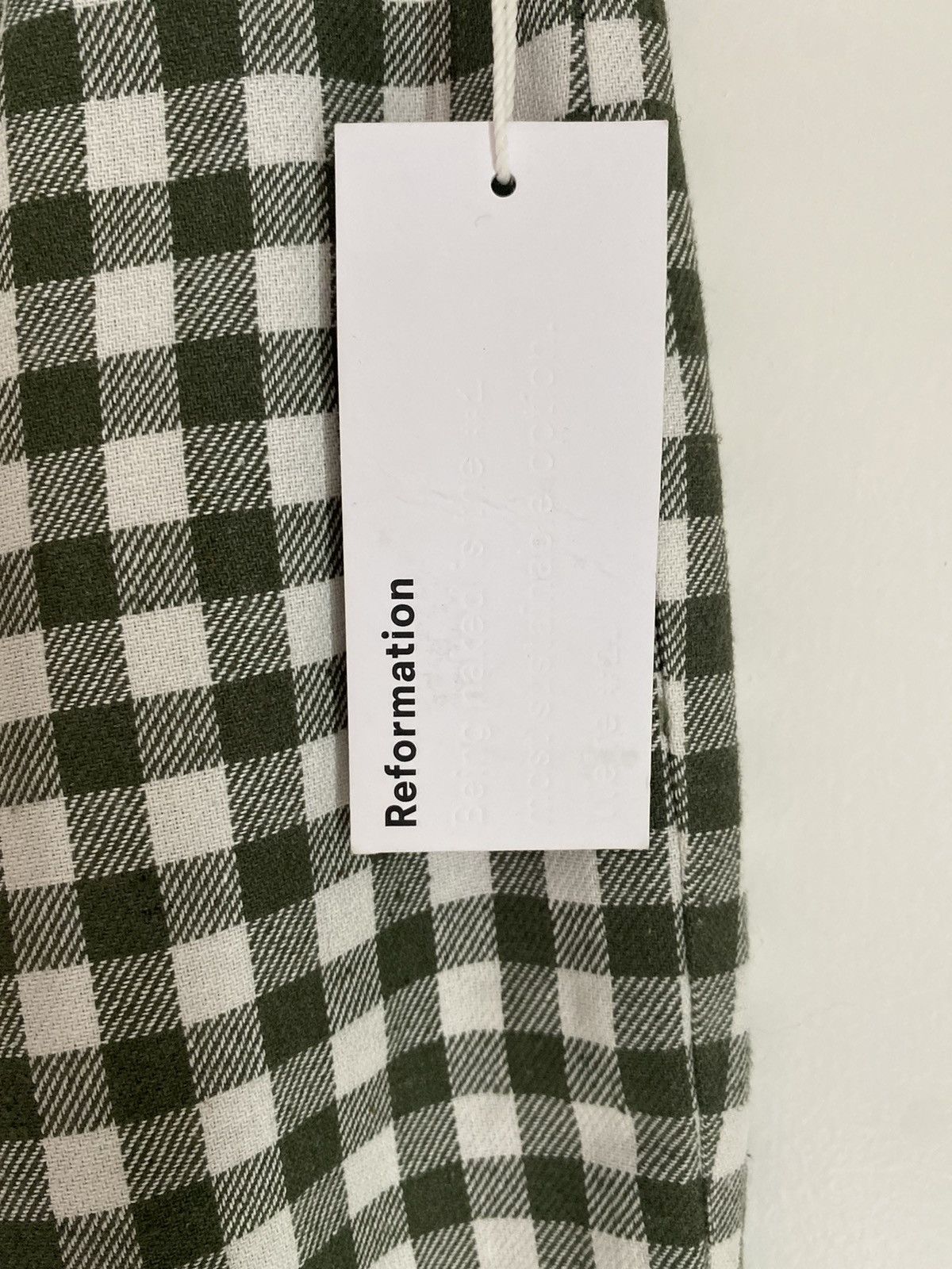 Reformation Reformation Franklin Green White Cotton Blend Check Pant 6 Size 28" / US 6 / IT 42 - 5 Thumbnail