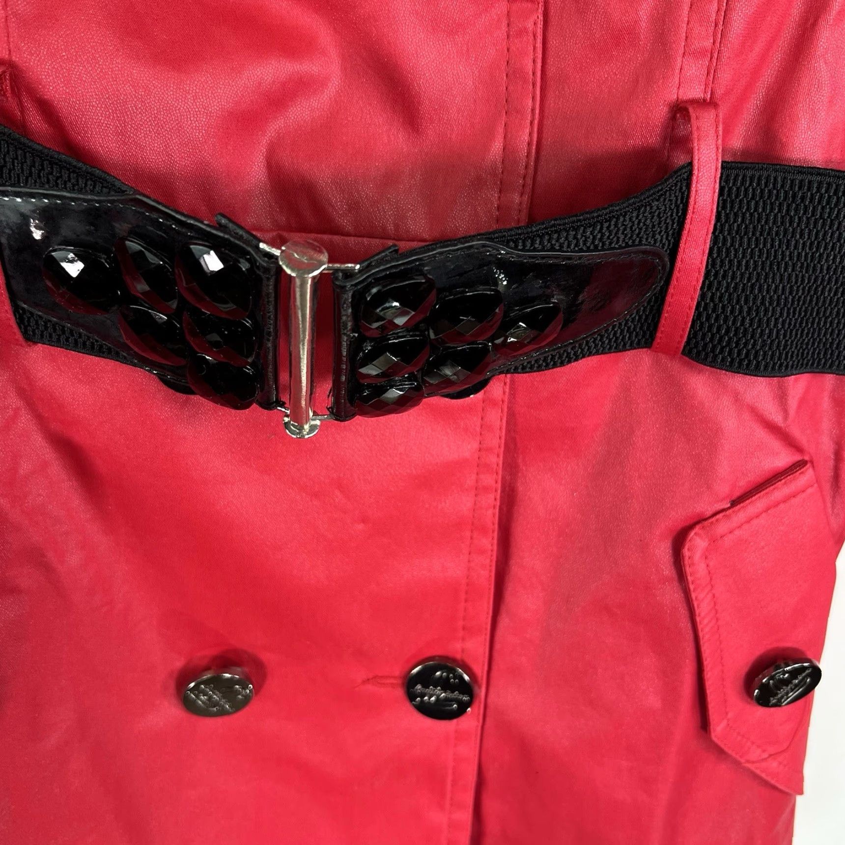 Max Mara Max Mara Rain Coat Womens Jr Size L Red Double Breasted Belted Scarf Sequin Size L / US 10 / IT 46 - 4 Thumbnail