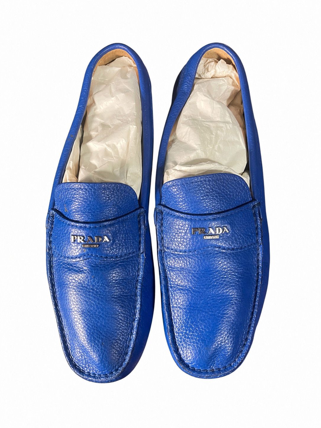 Prada Prada Blue Pebbled Leather Driver Loafers Slip-On SZ 10 Size US 10 / EU 43 - 4 Thumbnail