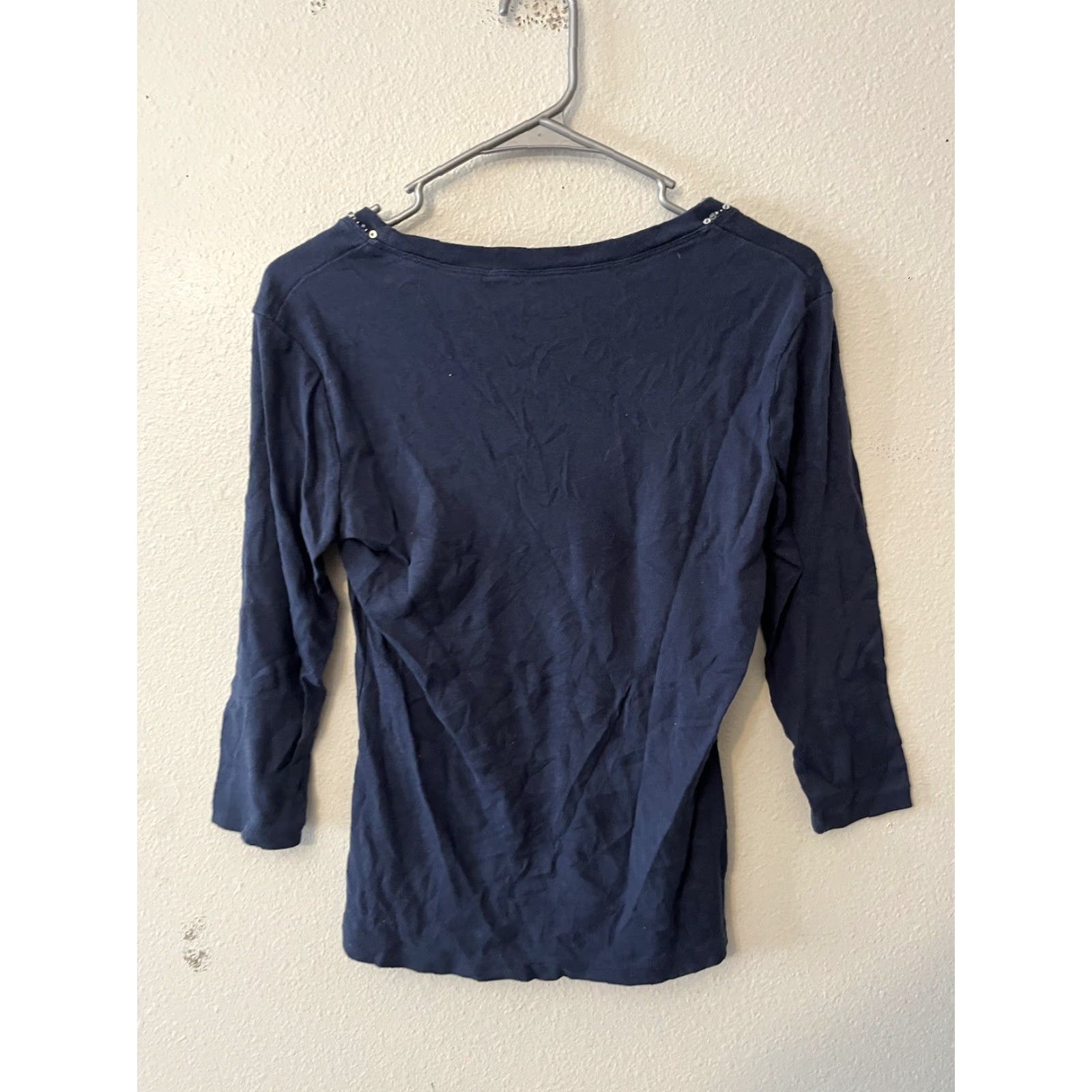 Vintage New York & Company Blue 3/4 Sleeve Round Neck Textured Tee Medium Casual Top Womens Regular Knit Cotton Cotton Blend Polyester Spandex Size M / US 6-8 / IT 42-44 - 2 Thumbnail