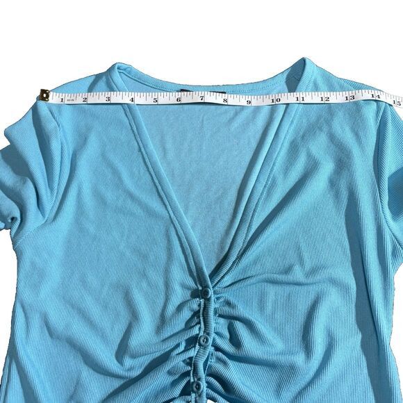 Zara Zara Women Crop Top Blue Ribbed Ruched Button Cardigan S Size S / US 4 / IT 40 - 4 Thumbnail