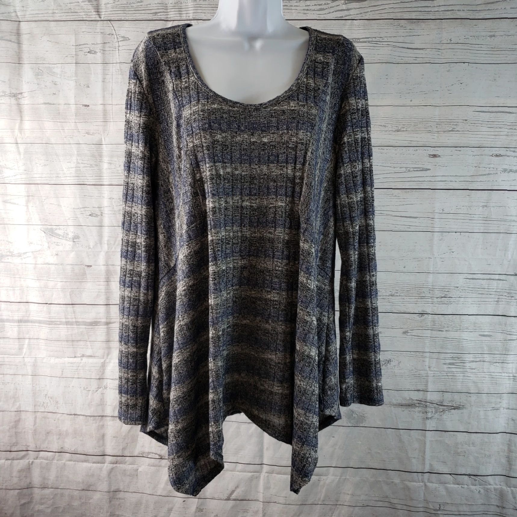 Vintage Knox Rose Womens Blouse Long Sleeve Scoop Neck Blue Gray SZ L Ribbed Top Size L / US 10 / IT 46 - 2 Thumbnail