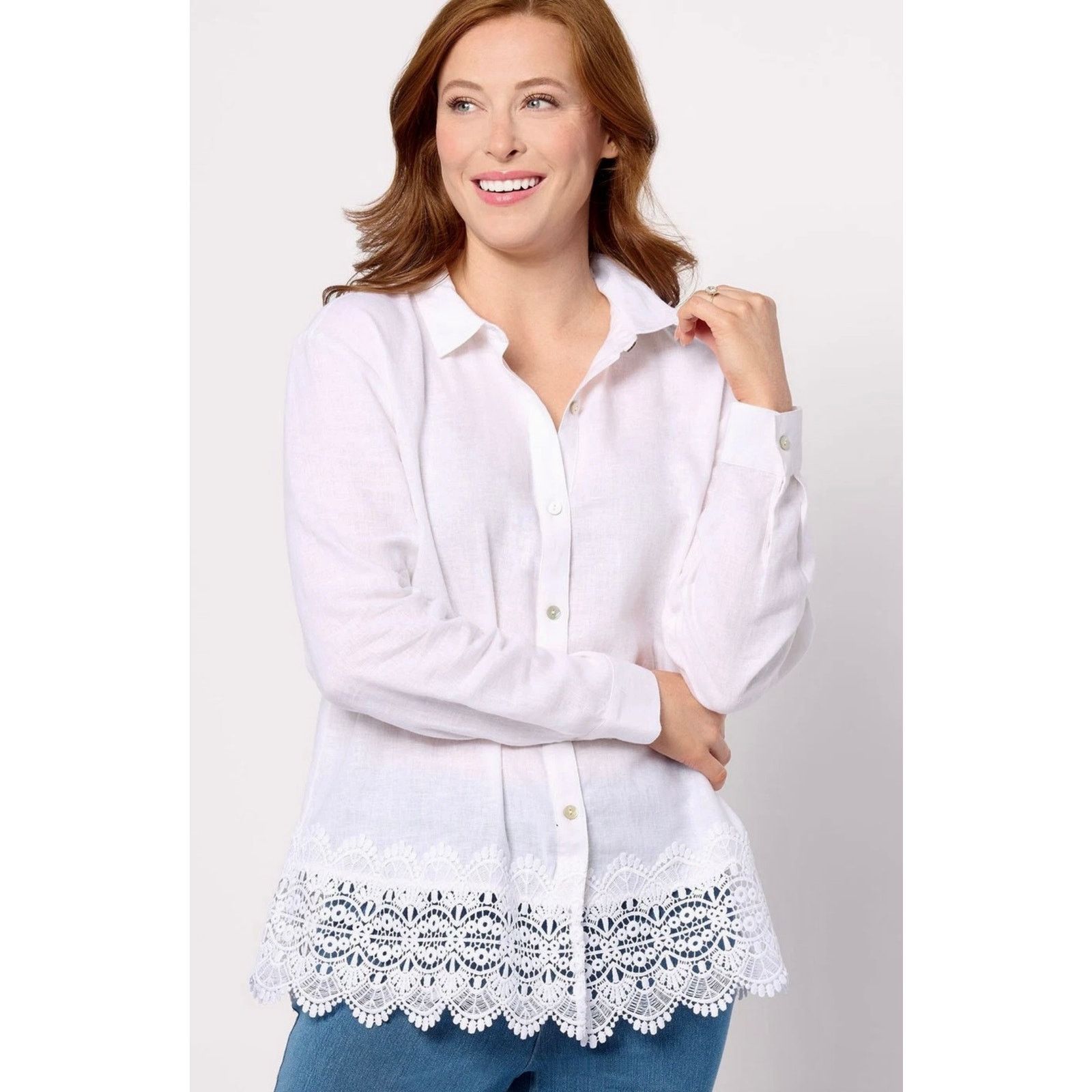 Other Susan Graver Cross-Dyed Linen Blend Button Shirt Cream M Size M / US 6-8 / IT 42-44 - 2 Thumbnail