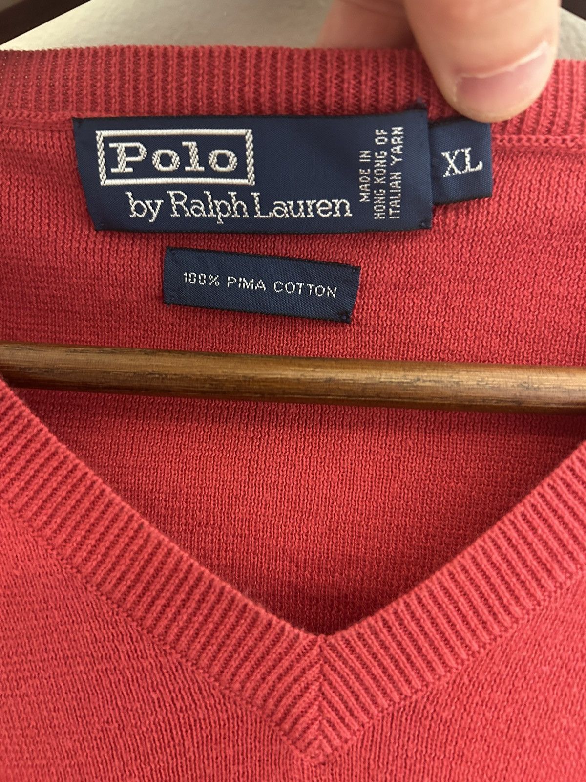 Polo Ralph Lauren Ralph Lauren Men's 100% Pima Cotton V-Neck Sweater in Red Size US XL / EU 56 / 4 - 2 Thumbnail