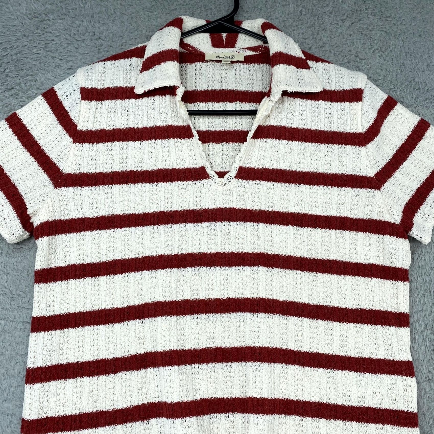 Madewell Madewell Polo Shirt Womens Small White Striped Open Knit Short Sleeve Knit Lightweight Casual Polo Size S / US 4 / IT 40 - 3 Thumbnail