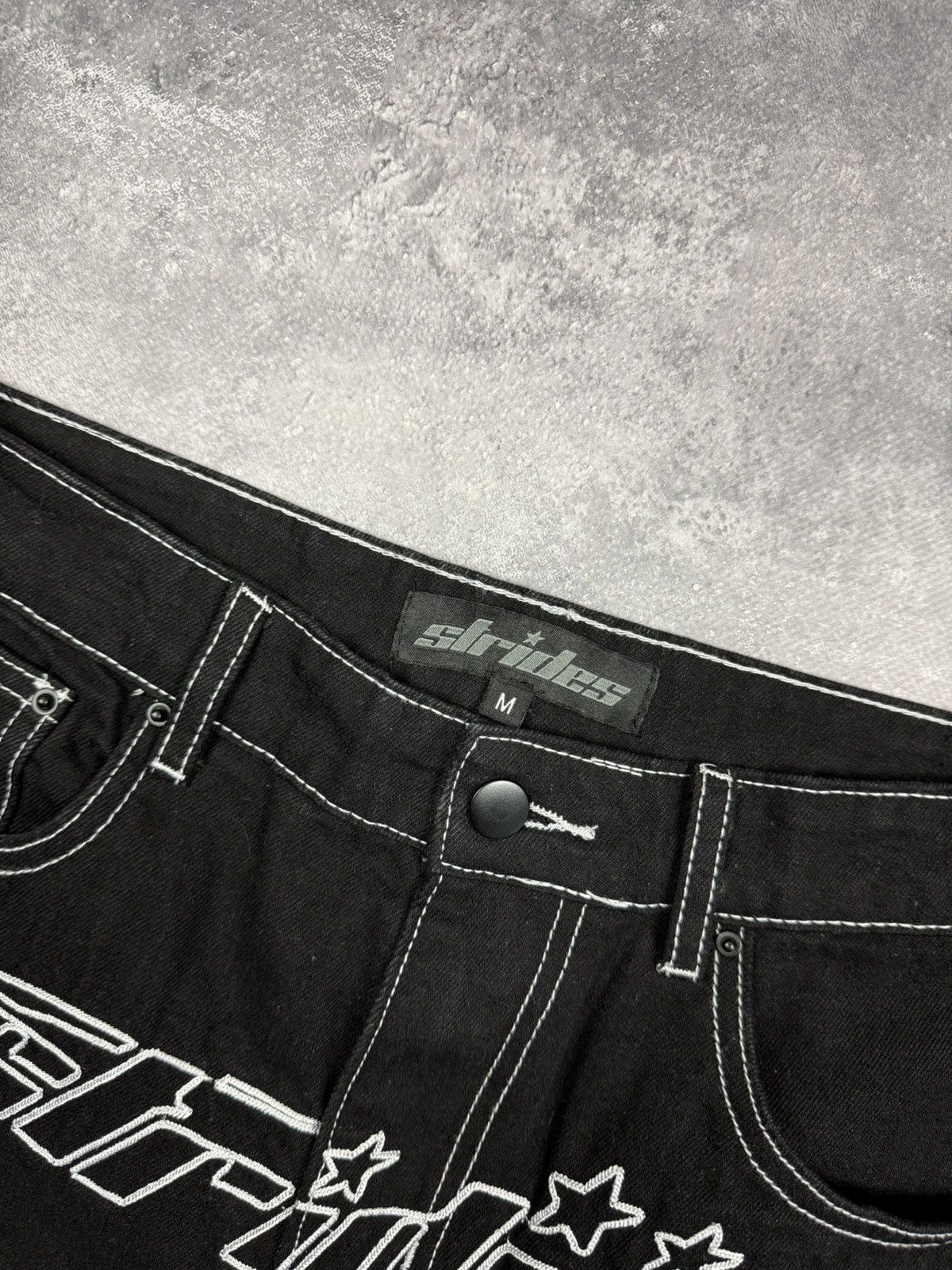 Japanese Brand Strides Baggy Jeans Denim Pants Black Y2K Skater Streetwear Size US 32 / EU 48 - 11 Thumbnail