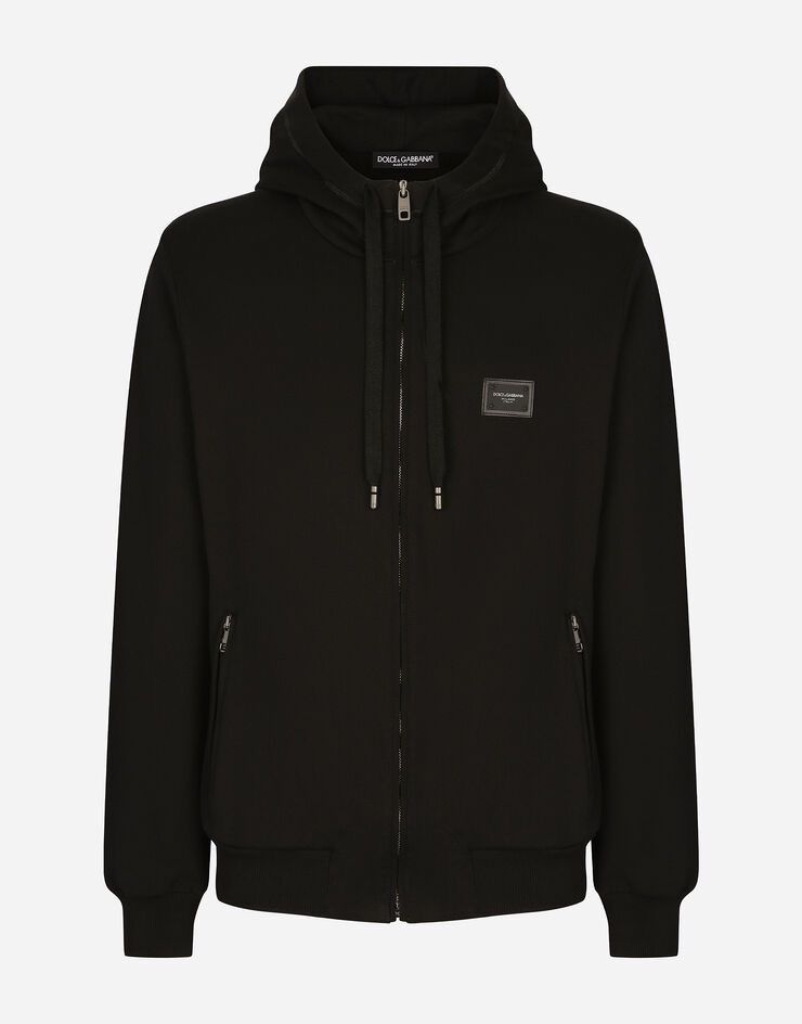 image of Dolce Gabbana Jersey Zip Up Hoodie in Black, Men's (Size Small)