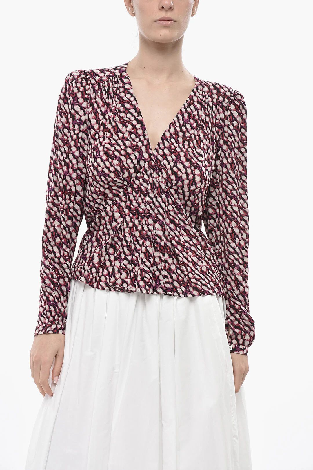 Isabel Marant og1mm0326 Patterned Viscose V-Neck Blouse in Pink Size S / US 4 / IT 40 - 1 Thumbnail