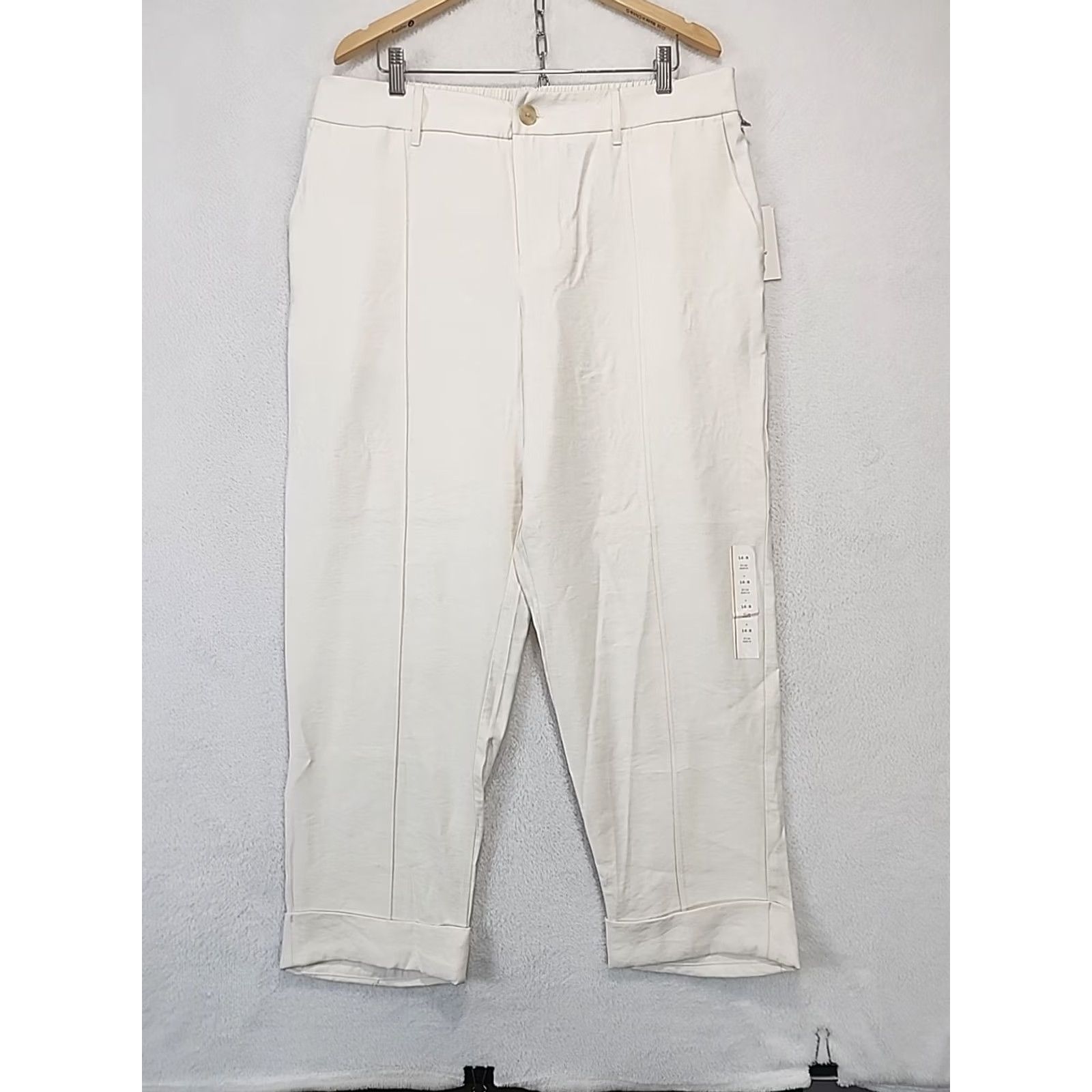 Vintage A New Day Ivory Pleated Elastic Waist Wide-Leg Pants Beach 16 Womens Modern Vintage: No (adjusted per rules: but must use original words only) Size 38" / US 16 / IT 52 - 3 Thumbnail