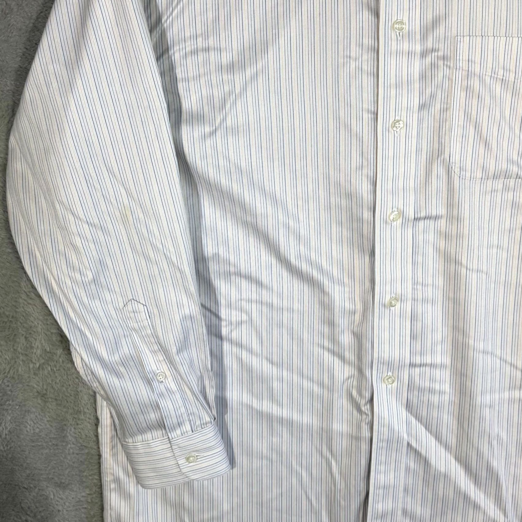 Roundtree & Yorke Gold Label Dress Shirt Mens 16/34 White Blue Striped 100% Cotton Formal Shirt Size 42R - 3 Thumbnail