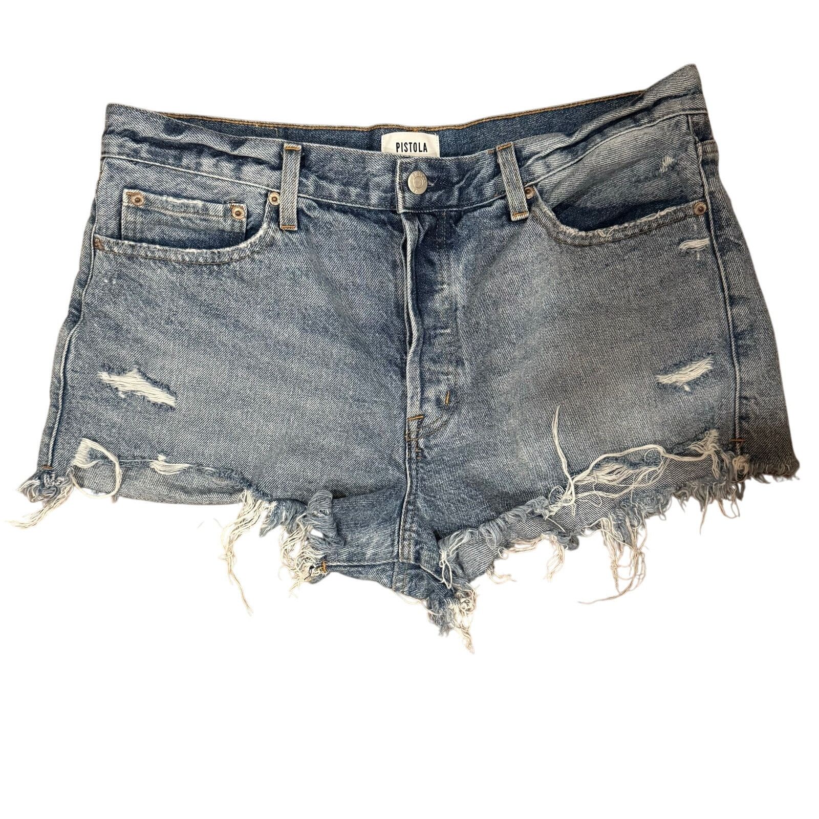Pistola Pistola Distressed High Rise Cutoff Denim Shorts 32 Size 32" / US 10 / IT 46 - 1 Thumbnail