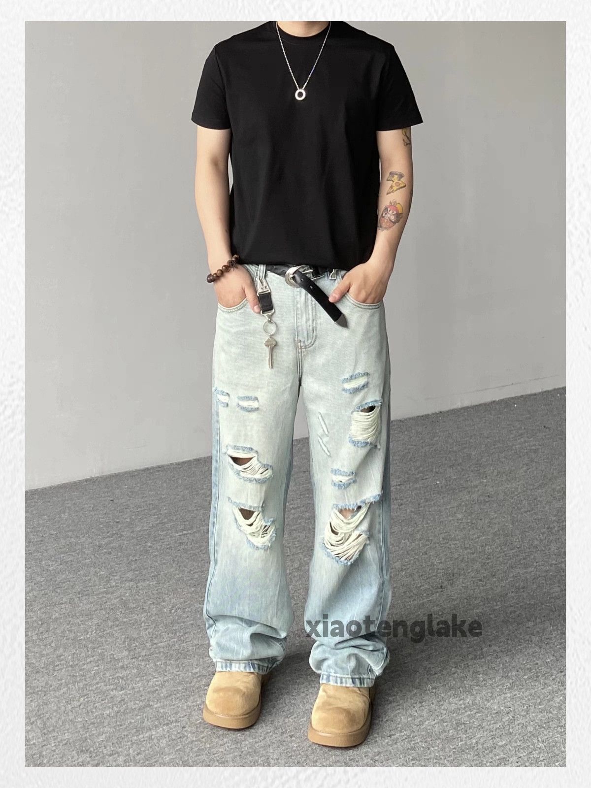 Vintage Custom washed faded loose baggy hiphop ripped jeans Size US 38 / EU 54 - 6 Thumbnail