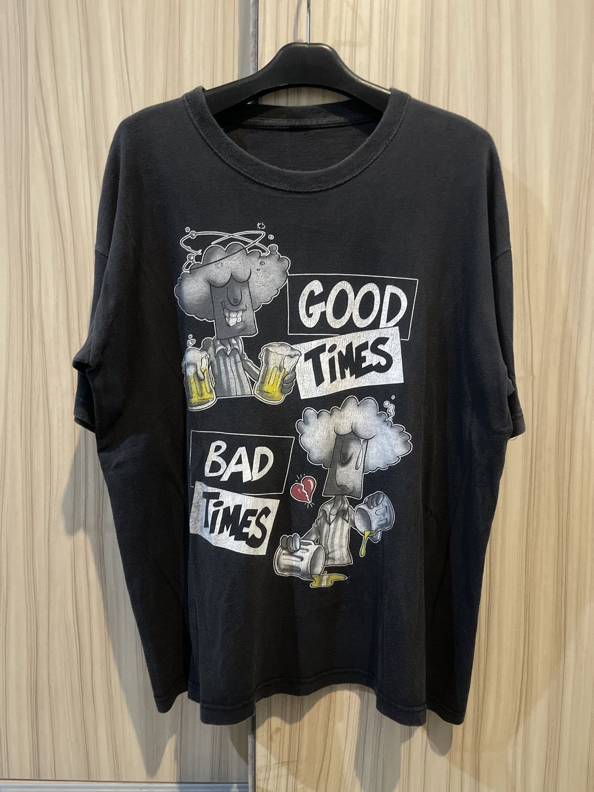 image of Art Vintage Good Tines Bad Times T Shirt in Black, Men's (Size XL)