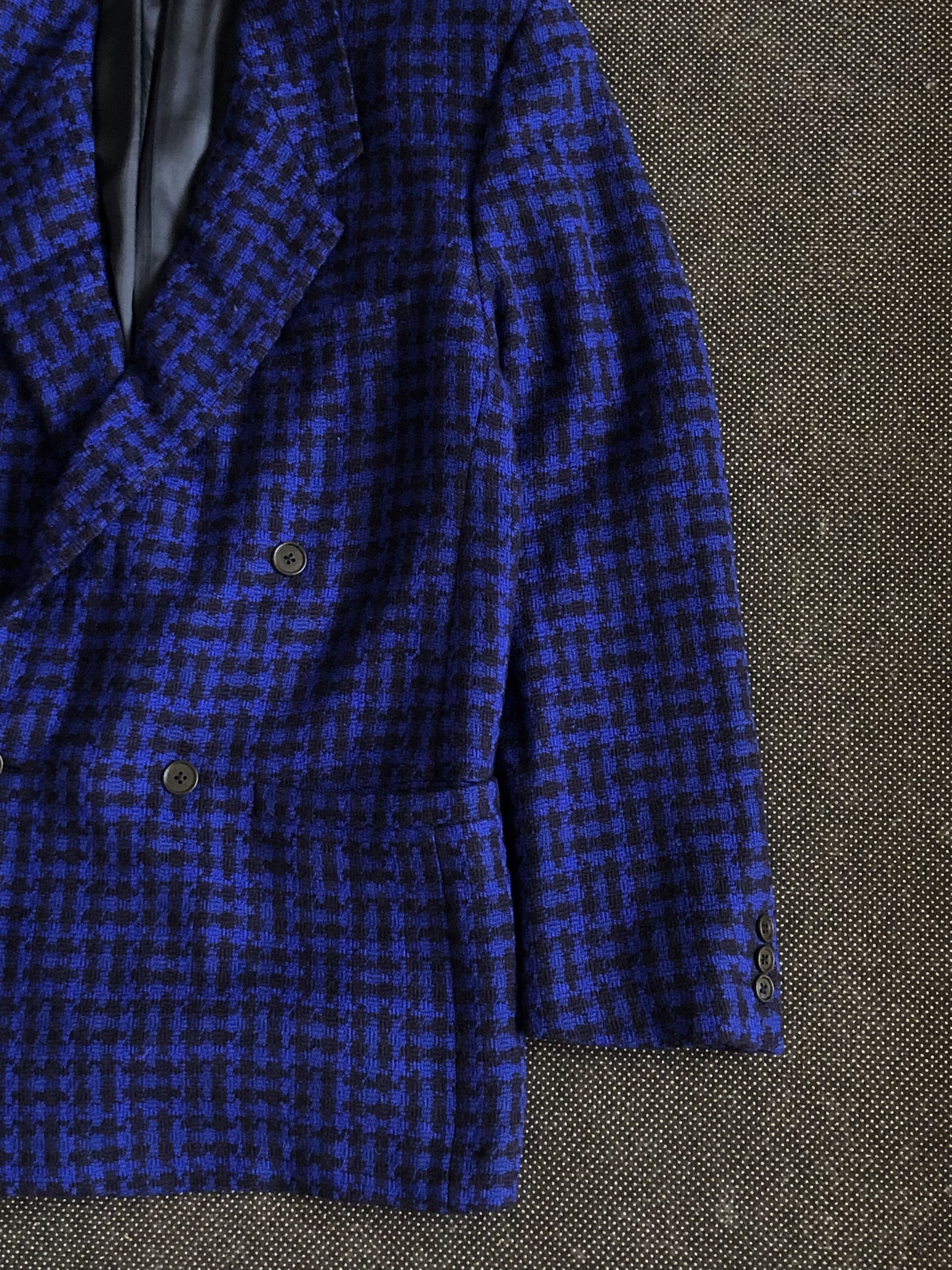Versace × Vintage 90’S GIANNI VERSACE BLACK & COBALT WOOL CASHMERE COAT Size US L / EU 52-54 / 3 - 5 Thumbnail