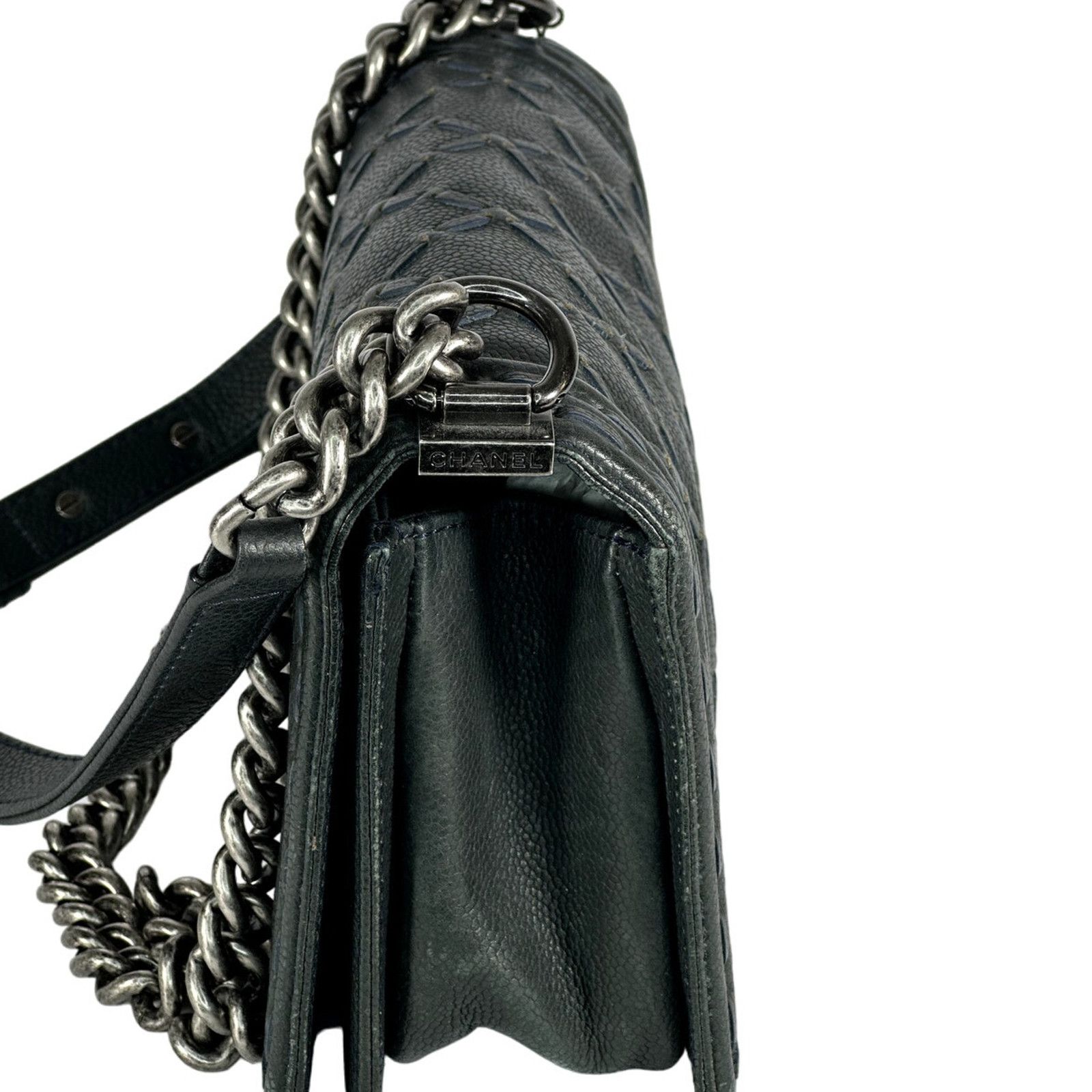 CHANEL Caviar Stitched Medium Boy Flap Shoulder Bag Black
