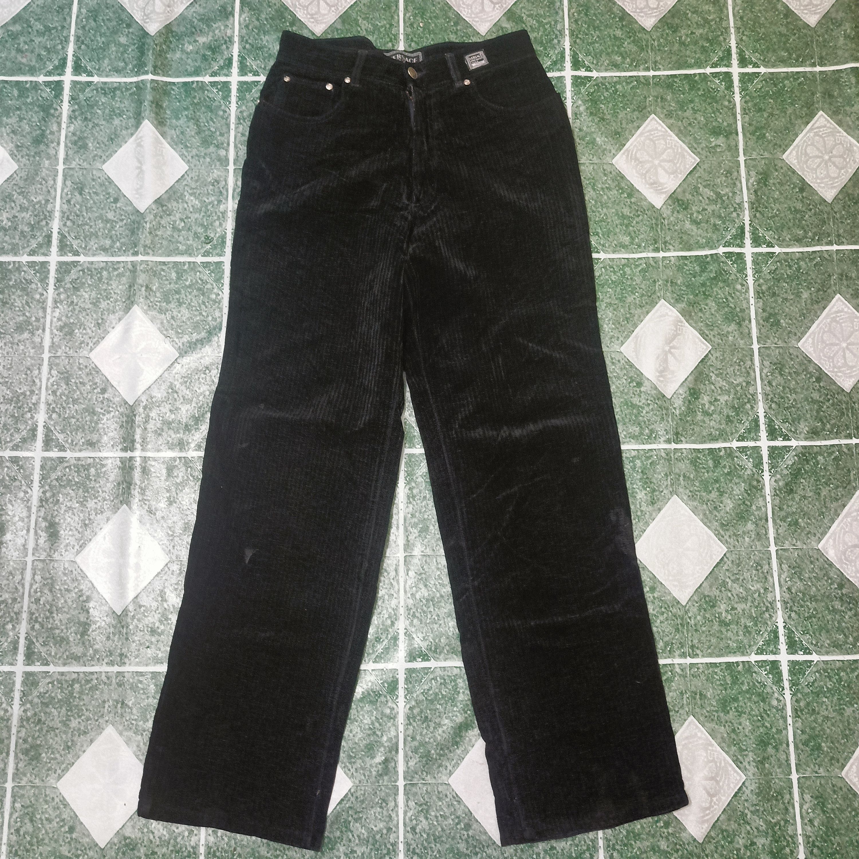 Versace × Versace Jeans Couture × Vintage Versace Jeans Couture Super Black Velvet Pants Size US 29 - 1 Thumbnail