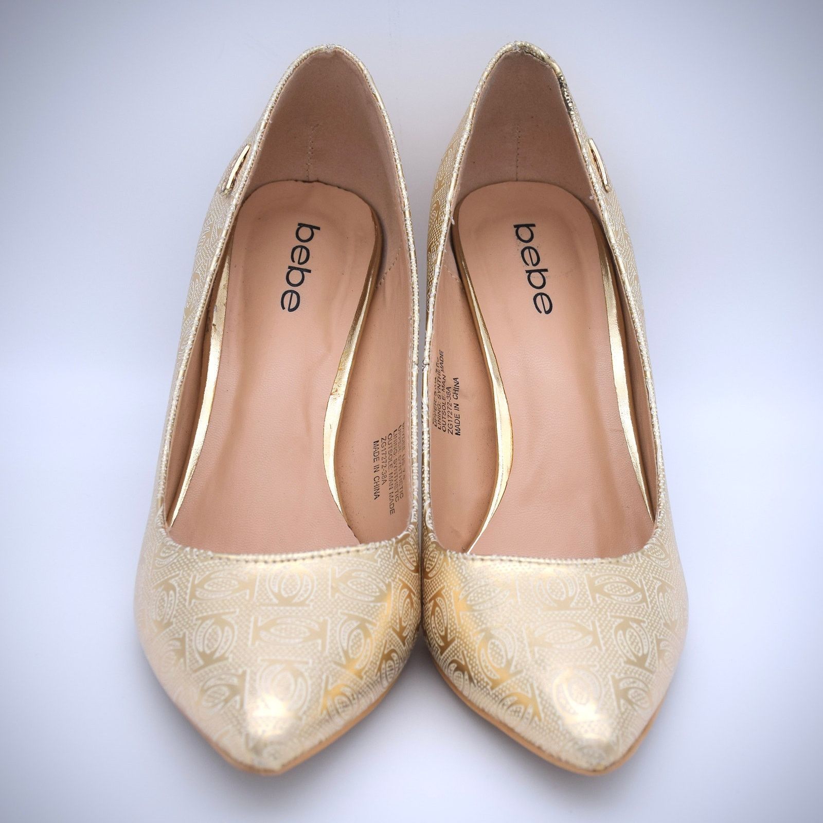 Bebe Bebe Saydee Logo Pumps Heels 7.5 Gold Vegan Stiletto Classic Size US 7.5 / IT 37.5 - 5 Thumbnail