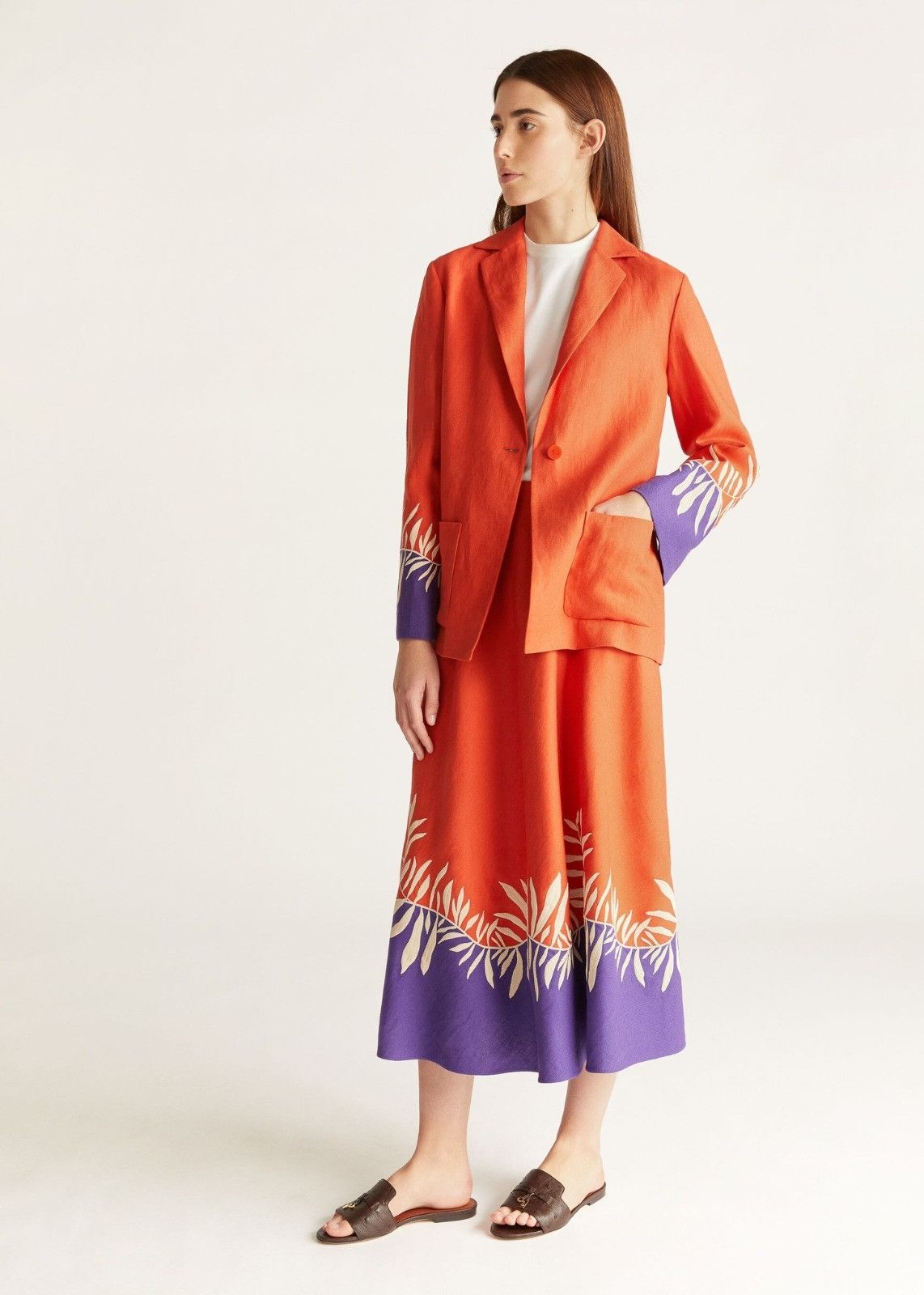 Loro Piana o1srvl11e0824 Manny Antigua Midi Skirt in Red/Purple/White Size 27" / US 4 / IT 40 - 3 Thumbnail
