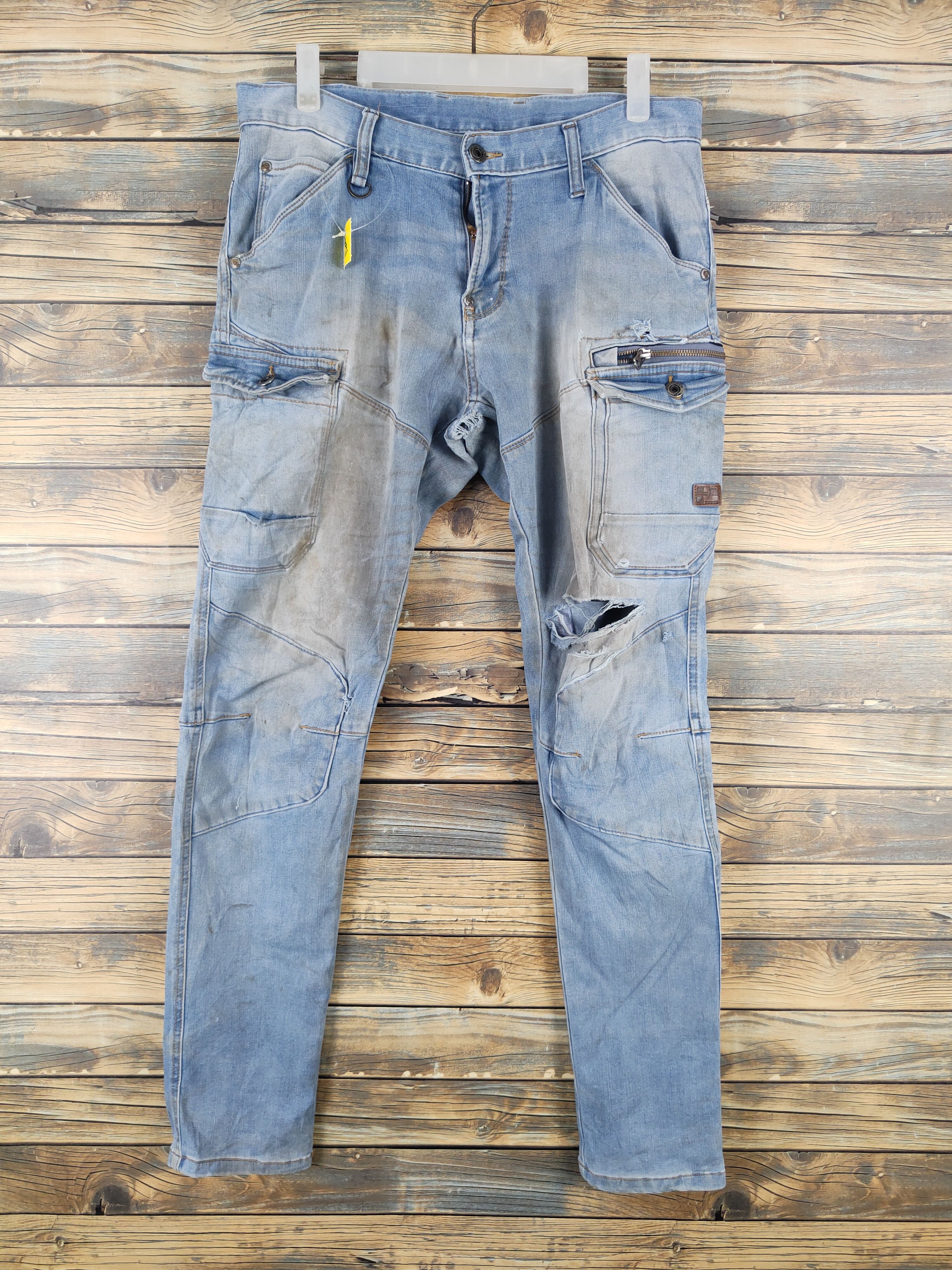 Japanese Brand I'z Frontier Blue Distressed Ripped Jeans #W2091 Size US 32 / EU 48 - 1 Thumbnail