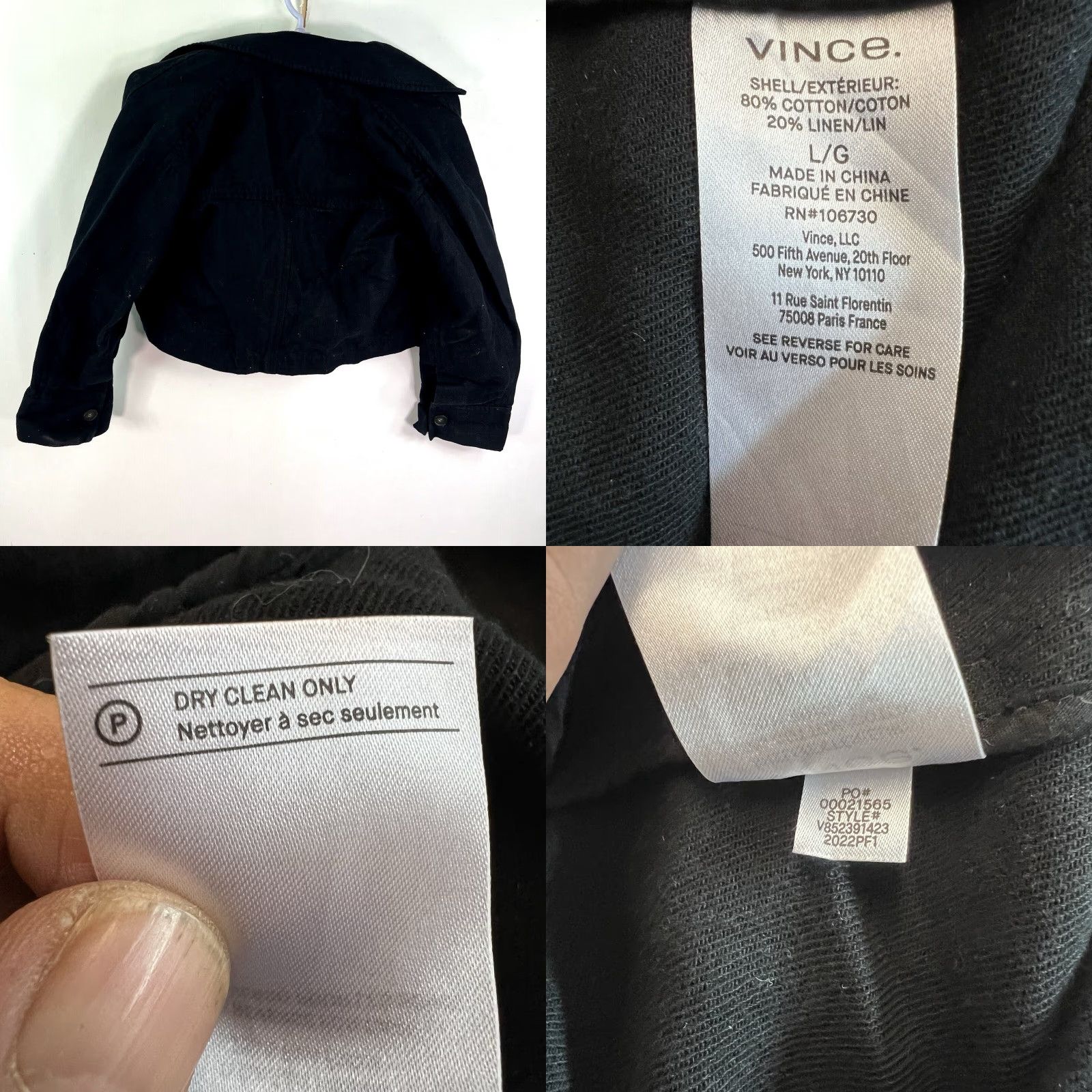 Vince VINTAGE Vince Women's Cropped Jacket Bomber Style Black Linen Cotton Blend Size L Casual Designer Size L / US 10 / IT 46 - 8 Thumbnail