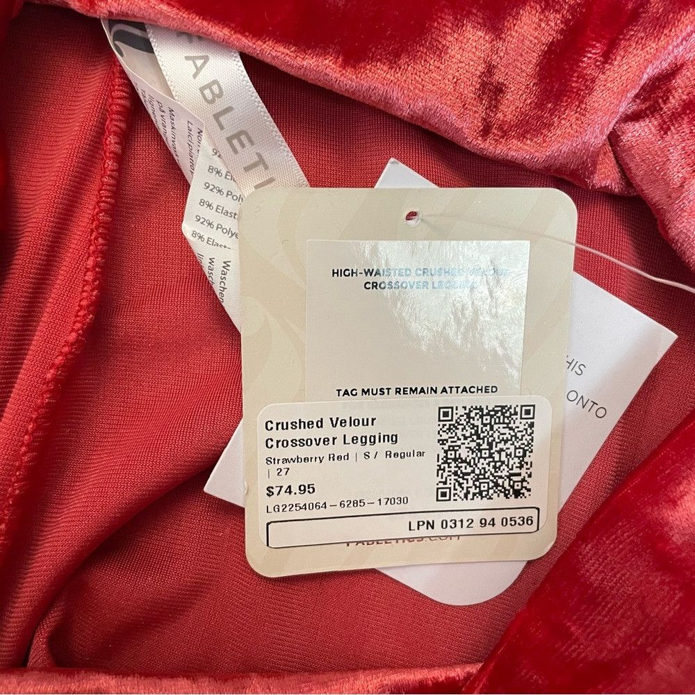 Fabletics NWT New $75 Fabletics Red Crushed Velour Crossover Legging Size 28" / US 6 / IT 42 - 7 Thumbnail