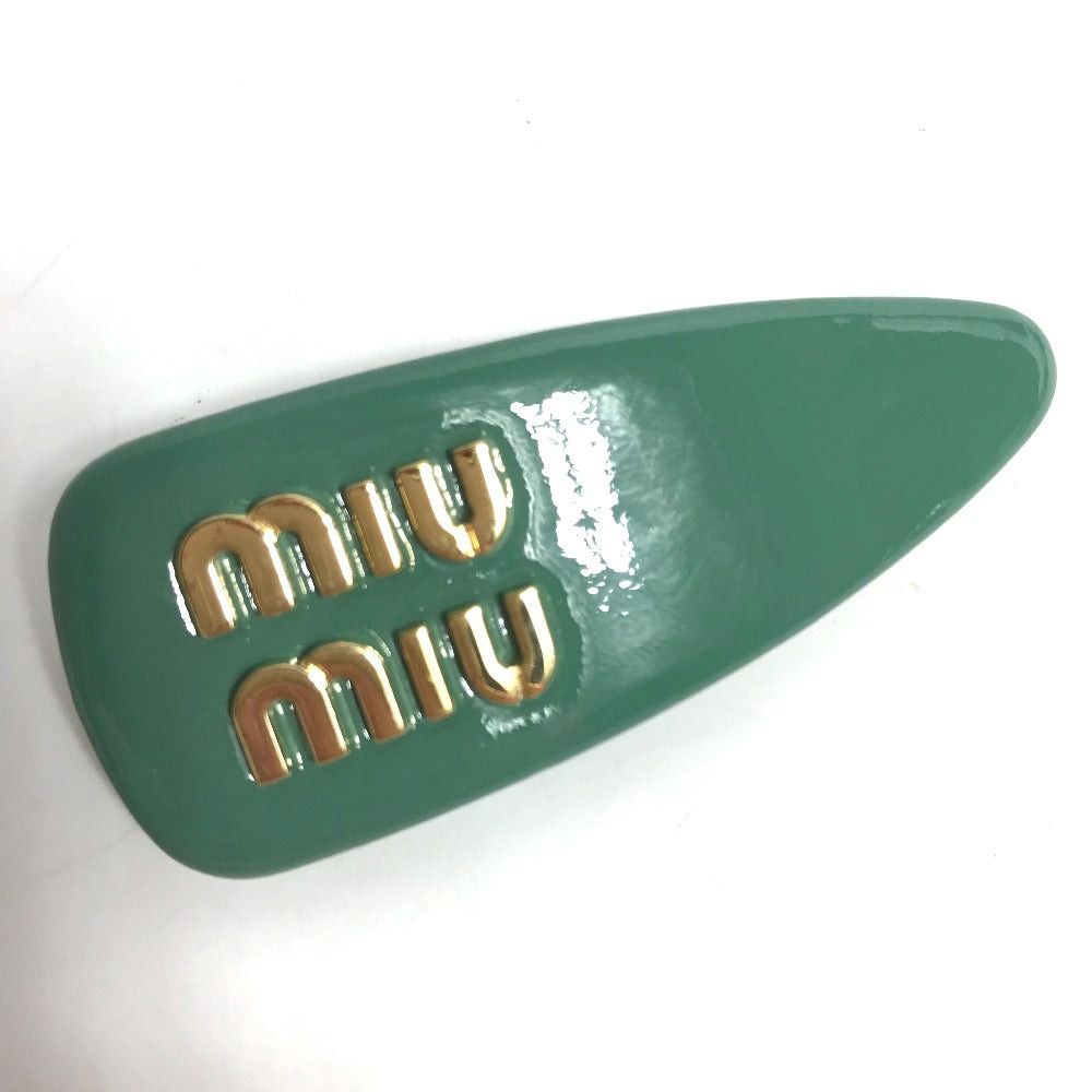 Miu Miu Miumiu 5If092 Logo Hair Clip Barrette Accessory Hairgrip Patent Leather Women Salvia Green Size ONE SIZE - 1 Thumbnail