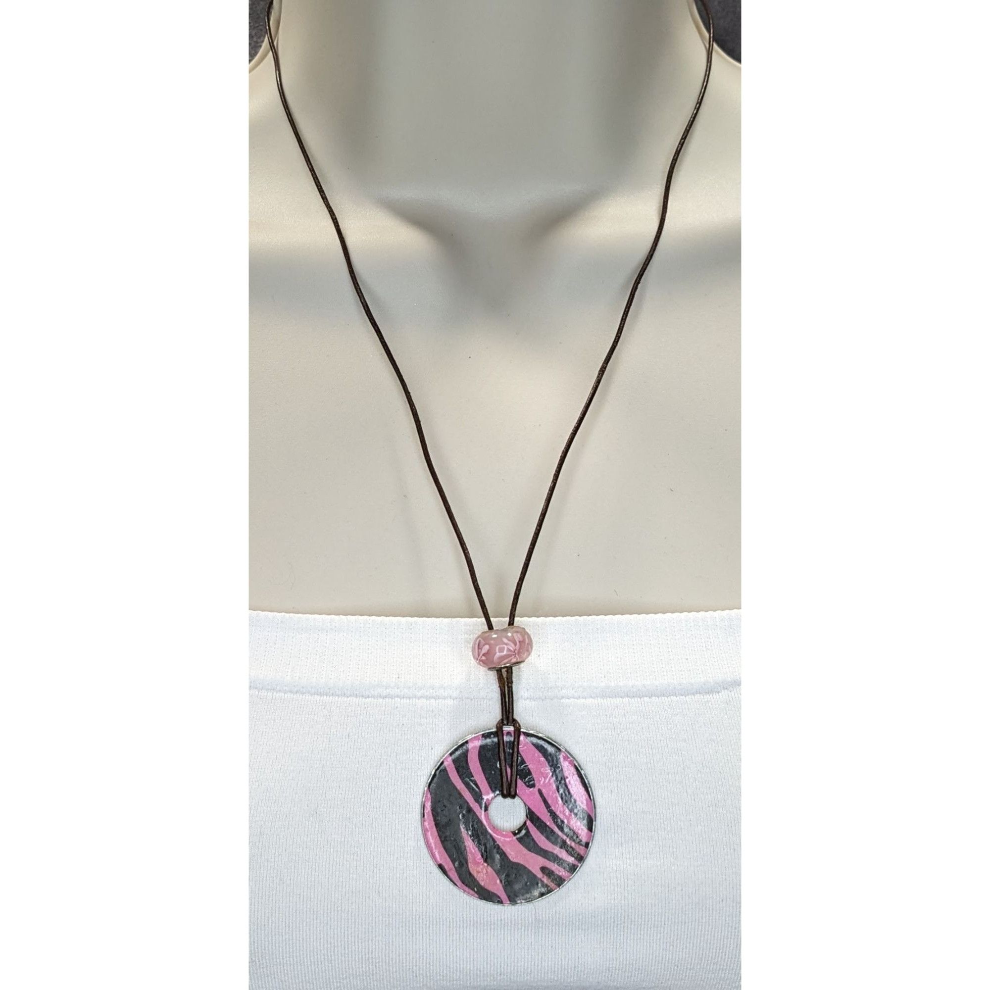 Handmade Pink & Black Zebra Pendant Necklace Handmade With Washer & G Size ONE SIZE - 1 Thumbnail