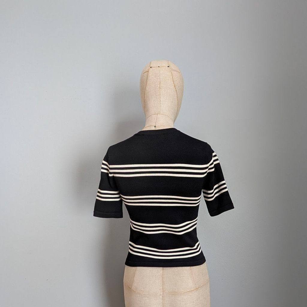 SER.O.YA SER.O.YA Ry Striped Knit Black & White Short Sleeve Sweater Size S / US 4 / IT 40 - 2 Thumbnail