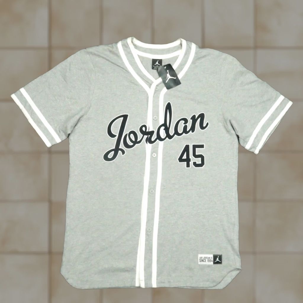 Nike Nike Shirt Mens L Gray Jordan Barons Baseball Jersey Button Front NWT Size US L / EU 52-54 / 3 - 1 Thumbnail
