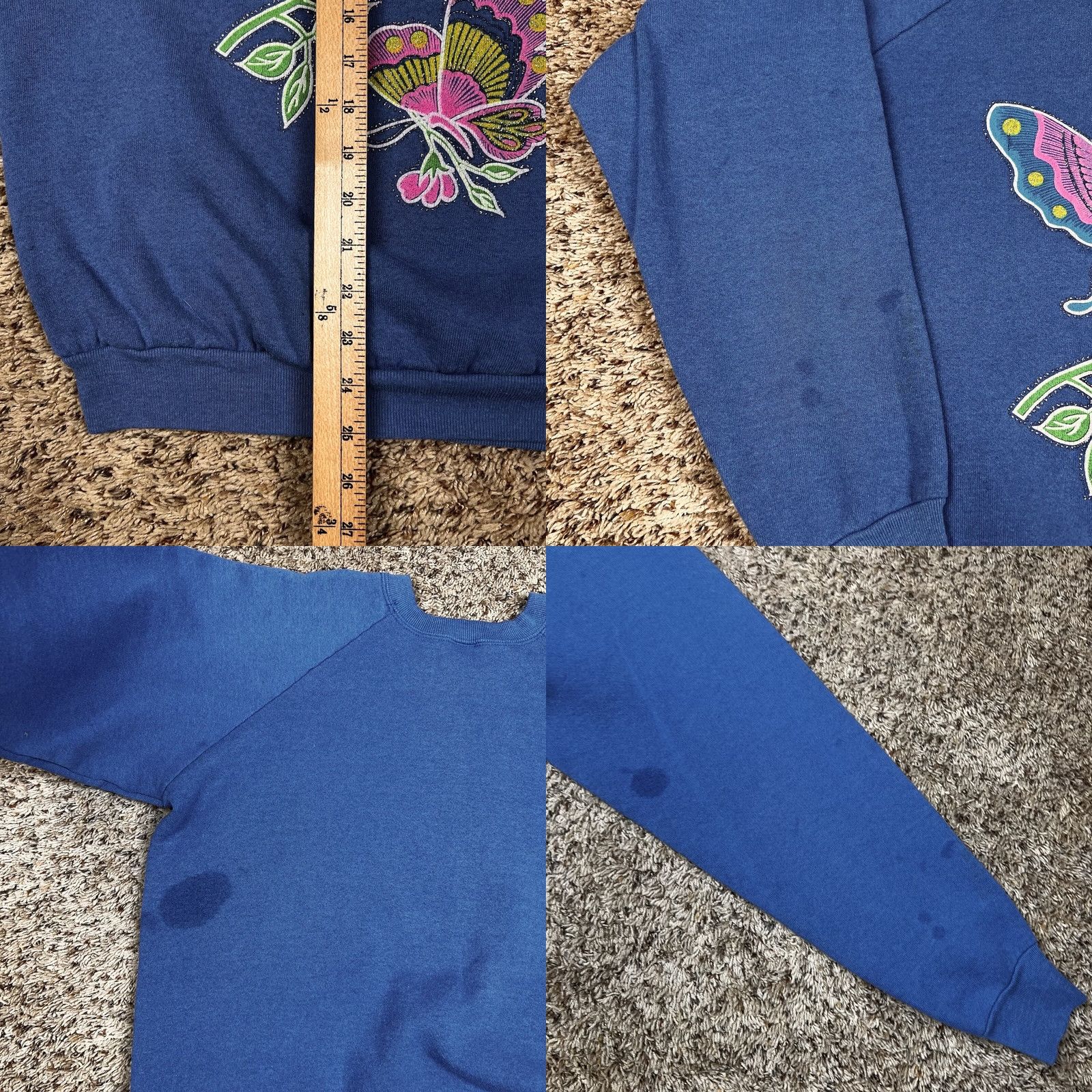 Fruit Of The Loom VINTAGE 90s Puff Print Floral Butterfly Raglan Crewneck Sweatshirt Medium Made USA Unisex Adults Mens Womens Size US M / EU 48-50 / 2 - 8 Thumbnail